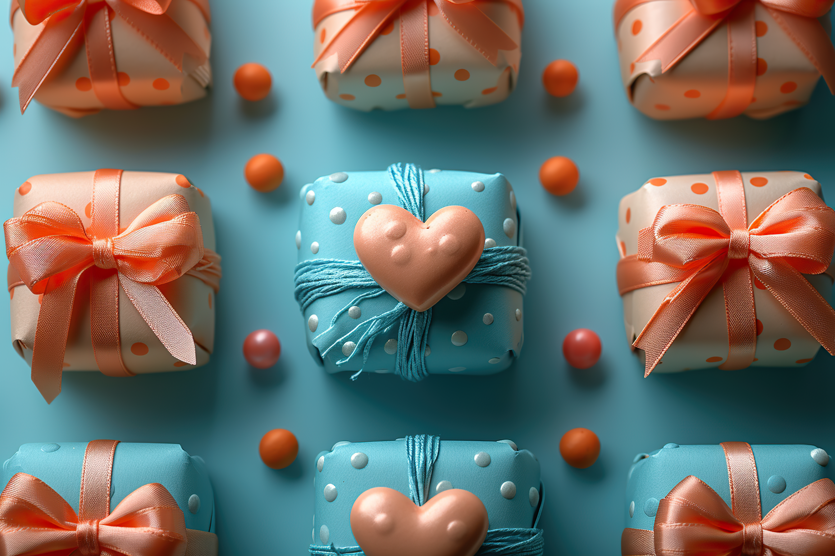 Colorful gift boxes for a valentines and confetti on blue background