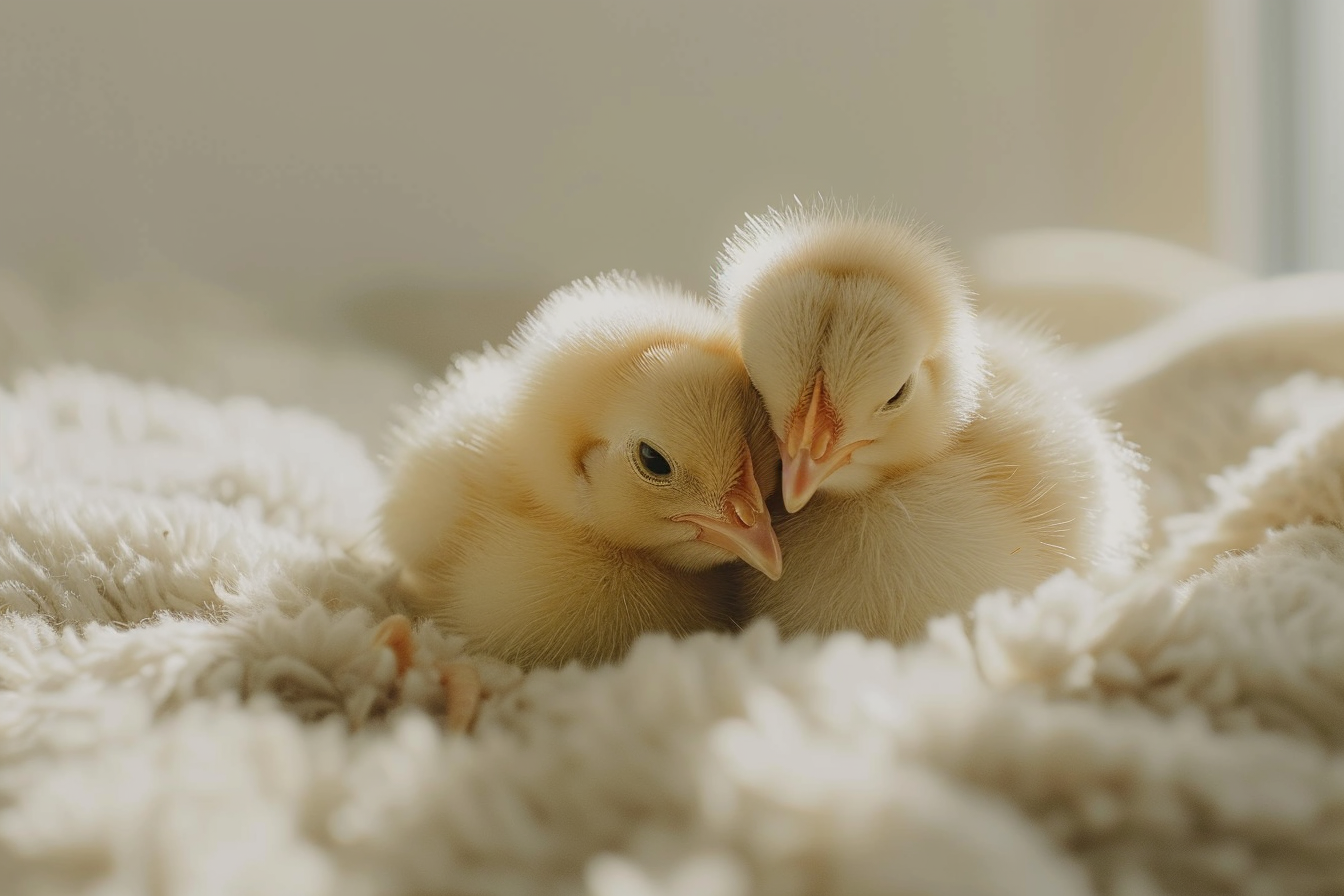 Cute little chickens on the blanket