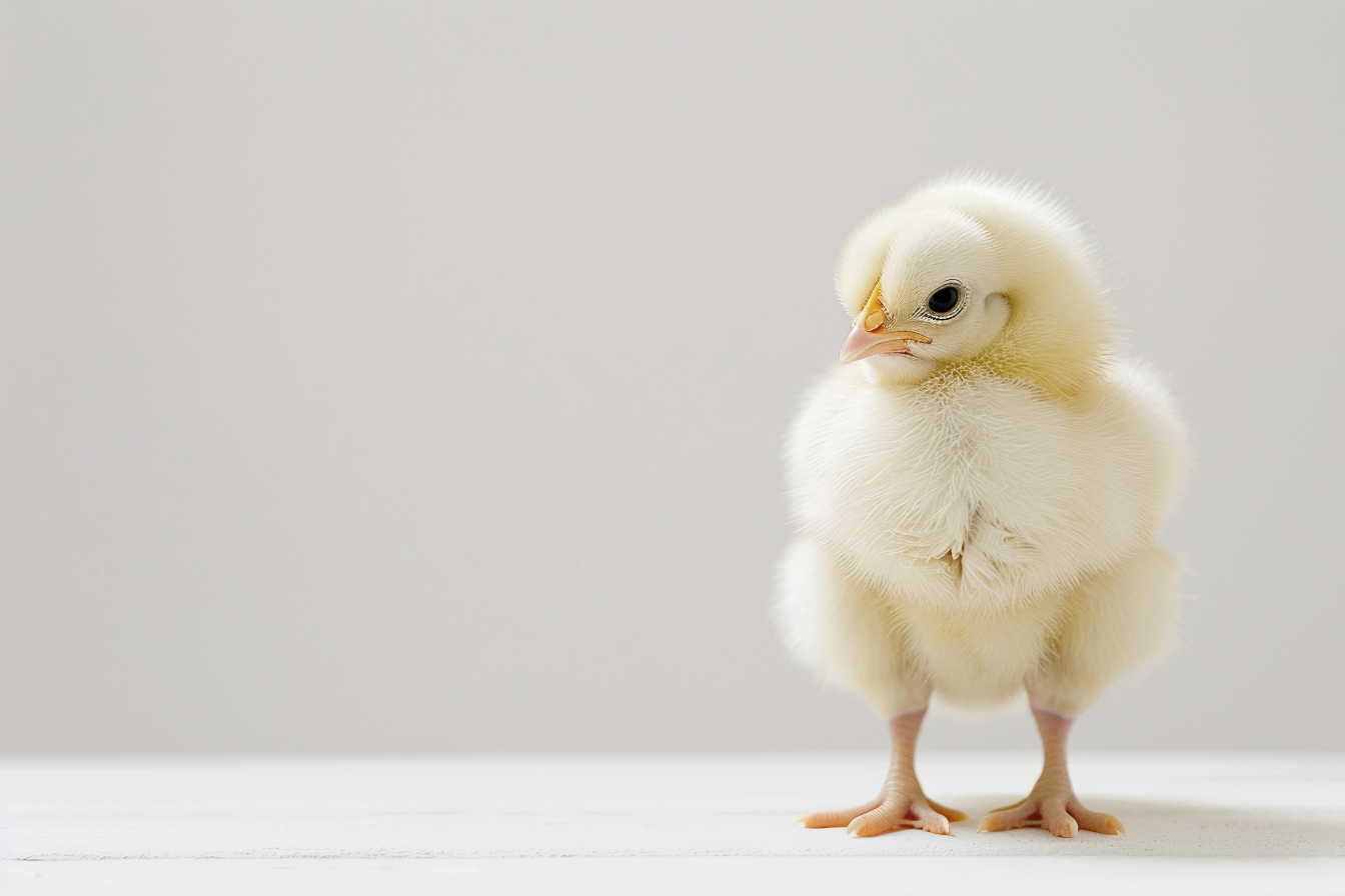 Cute yellow chicken isolated on a solid background