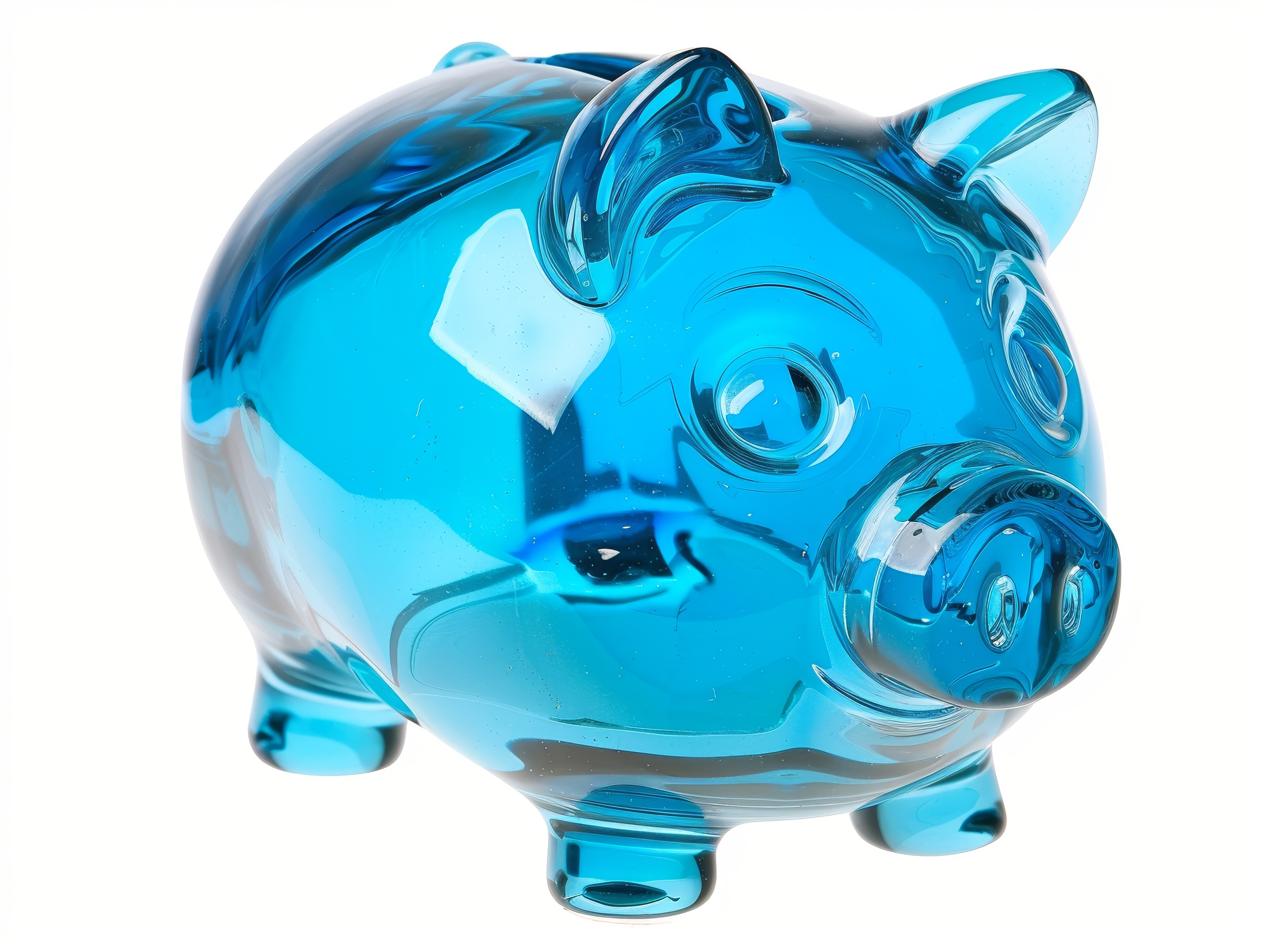 Cyan glossy piggy bank on a white background