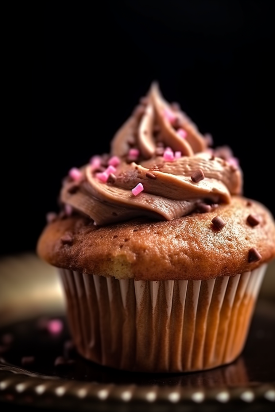 Delicious cupcake topped with buttercream and chocolate