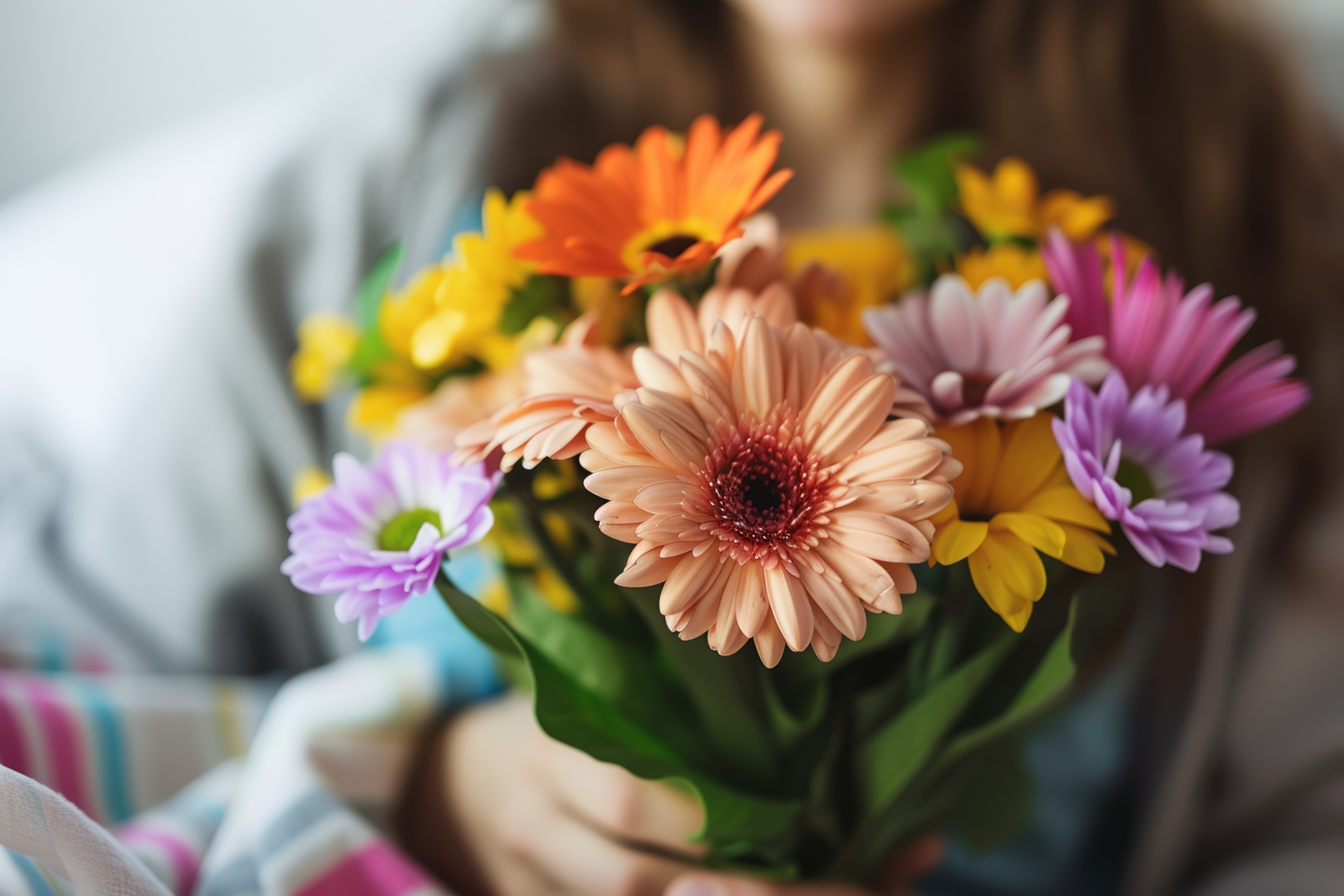 Female model holding a bouquet flowers