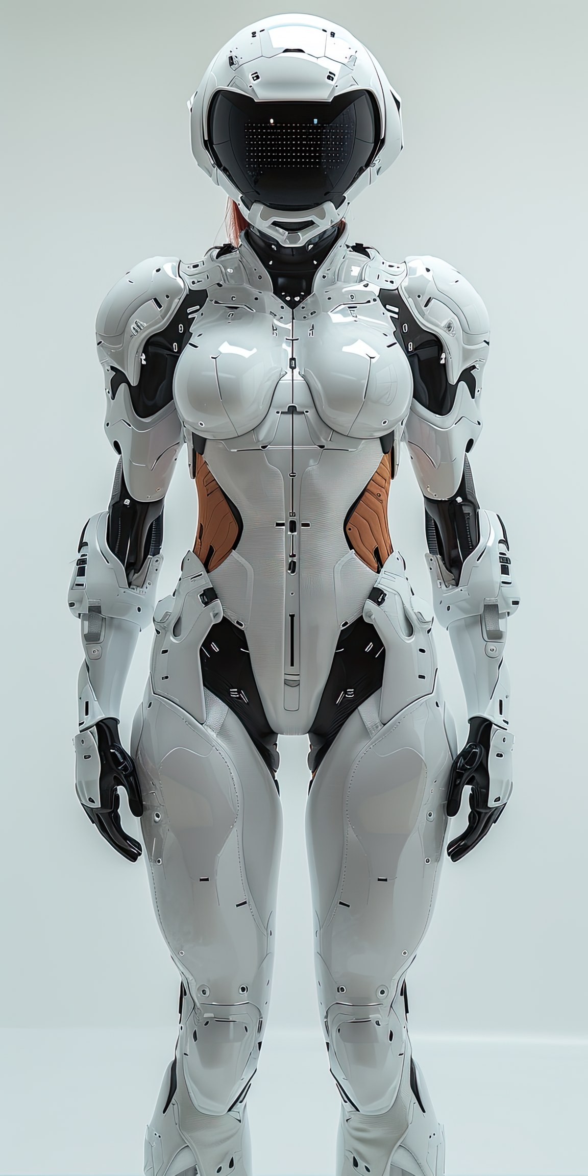 Female robot isolated on light background