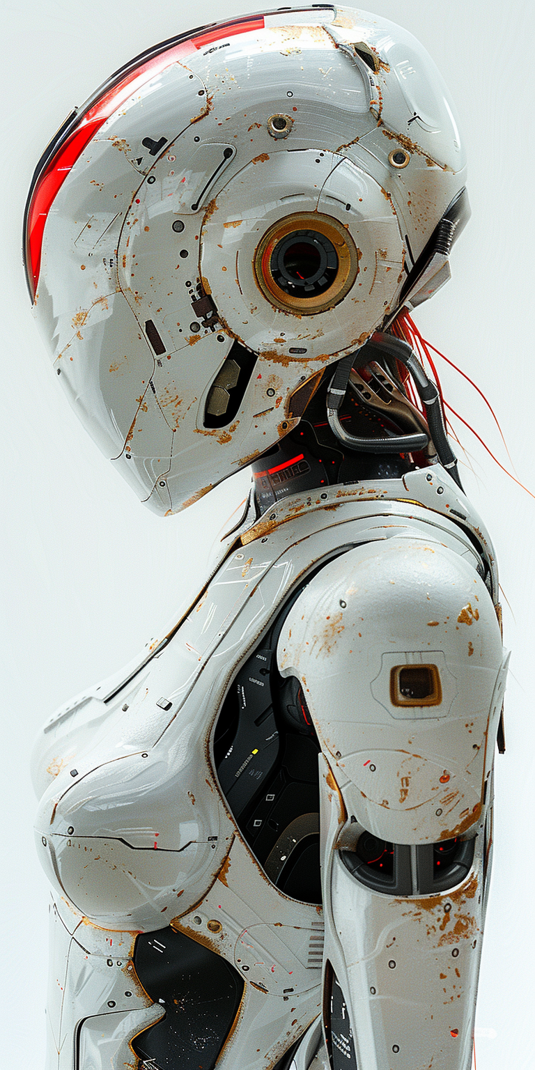 Female robot isolated on light background