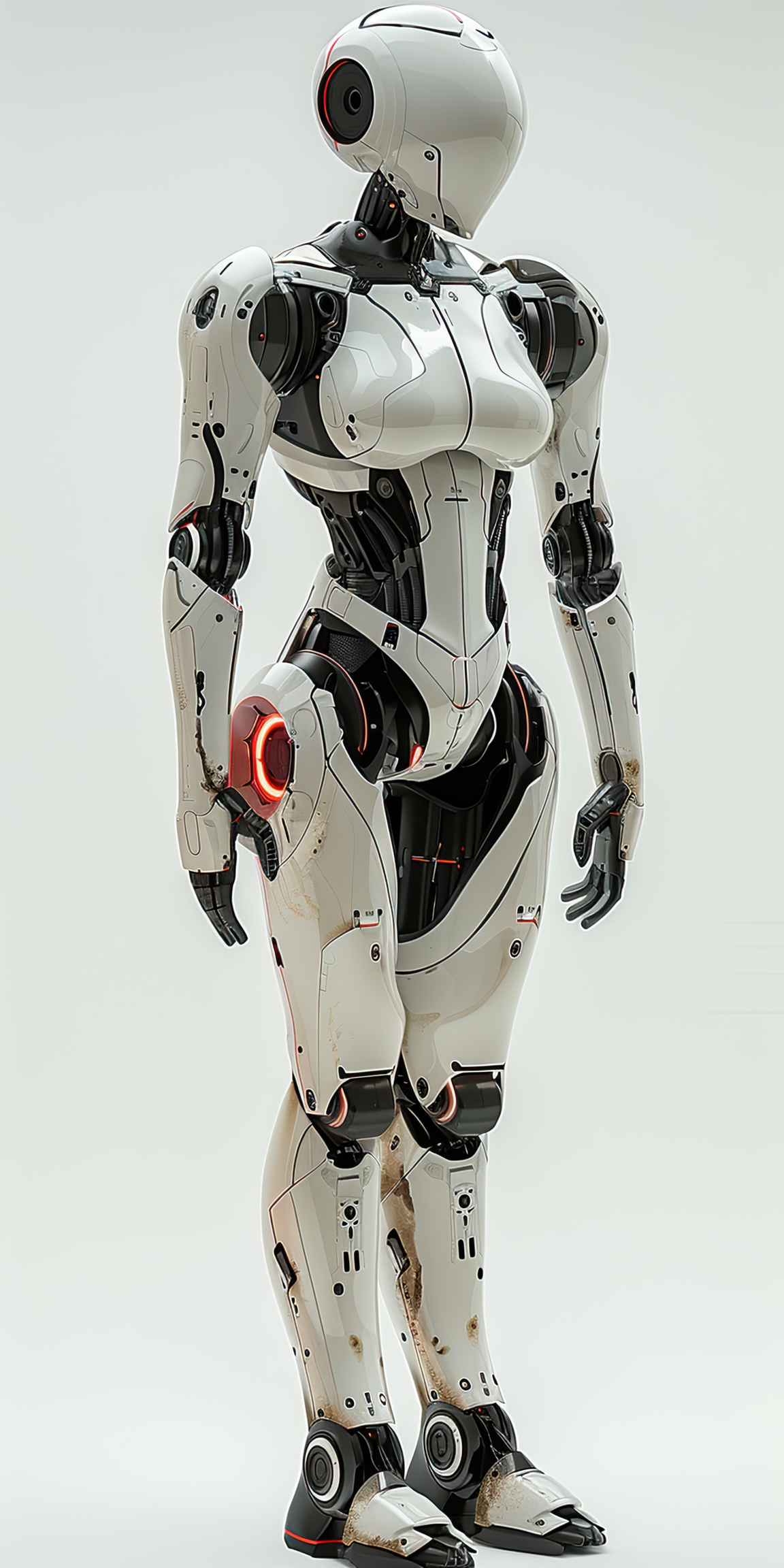 Female robot isolated on light background