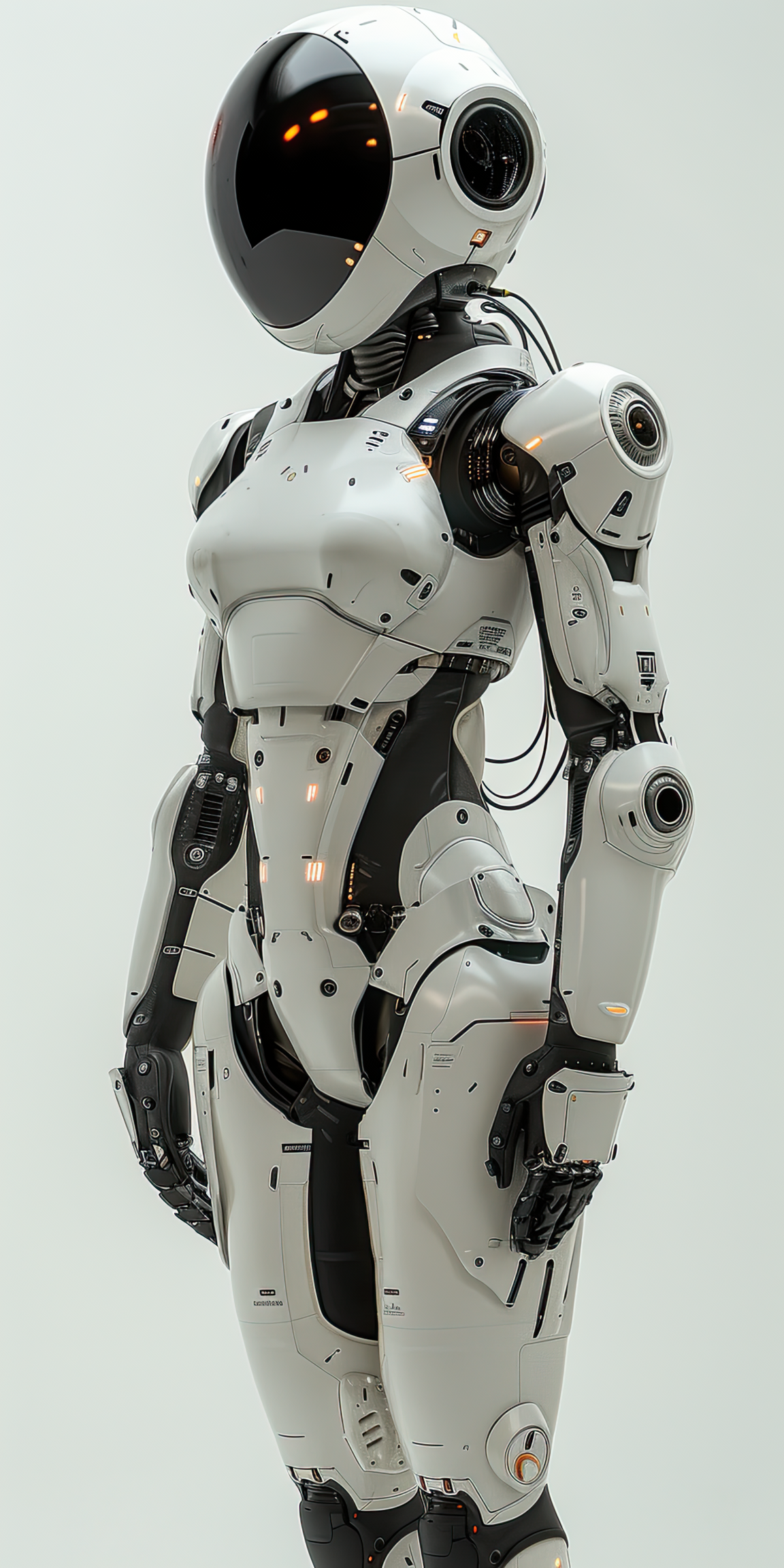 Female robot isolated on light background