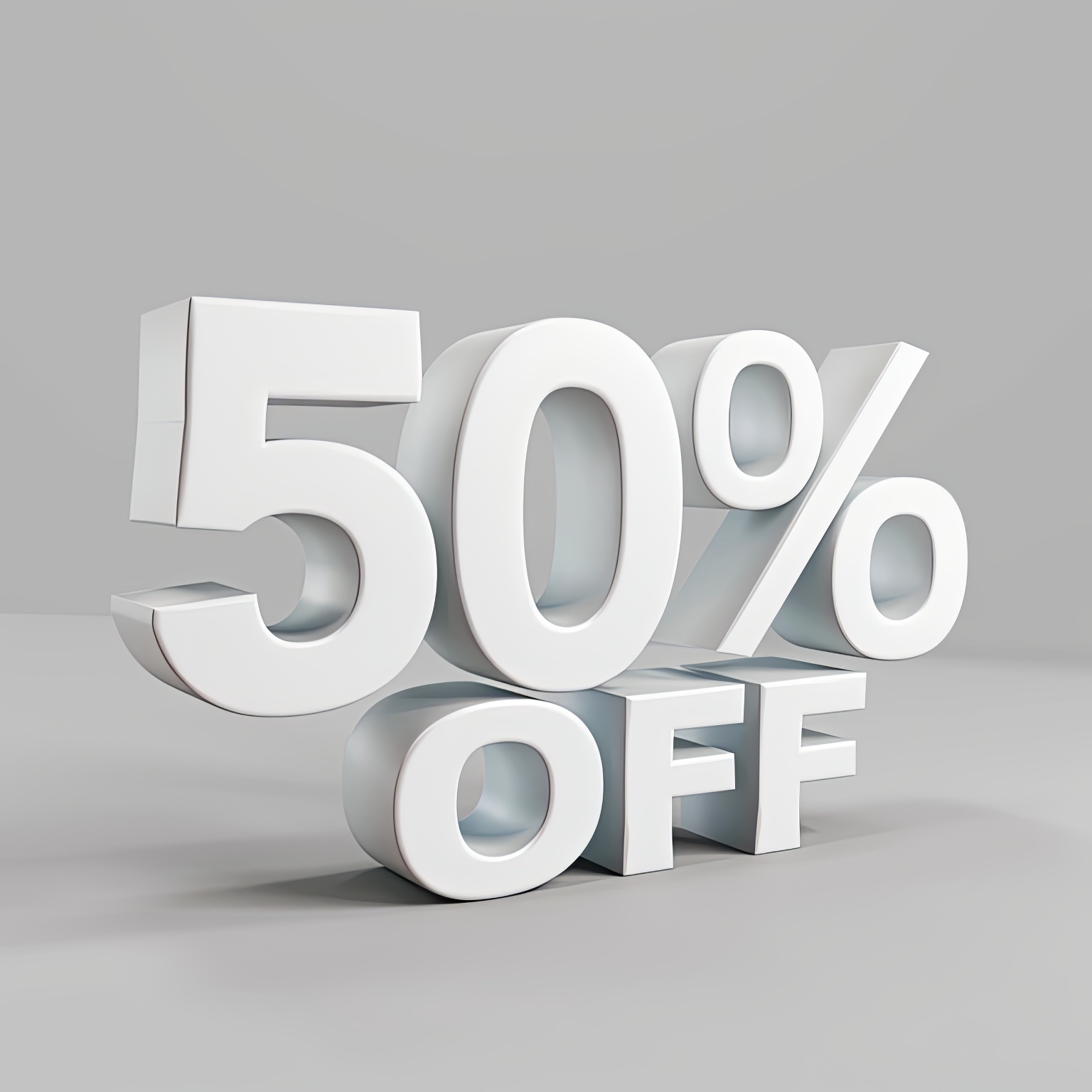 Fifty percent of Discount 50, 3D illustration on white background