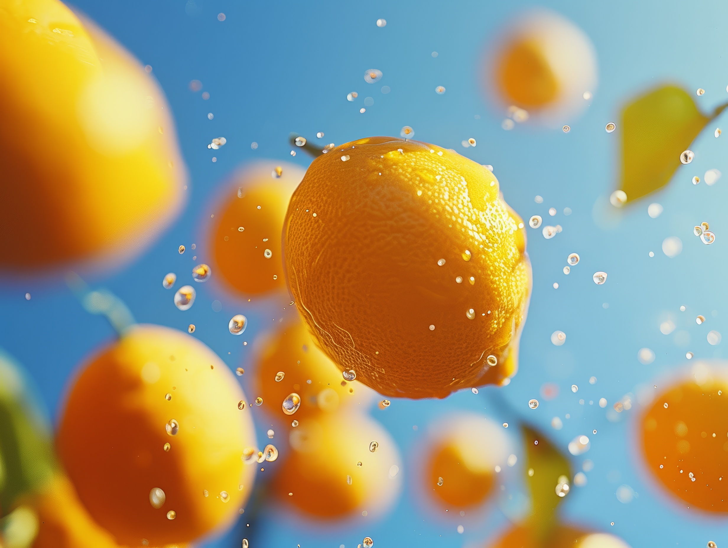 Floating yellow lemons with water splash