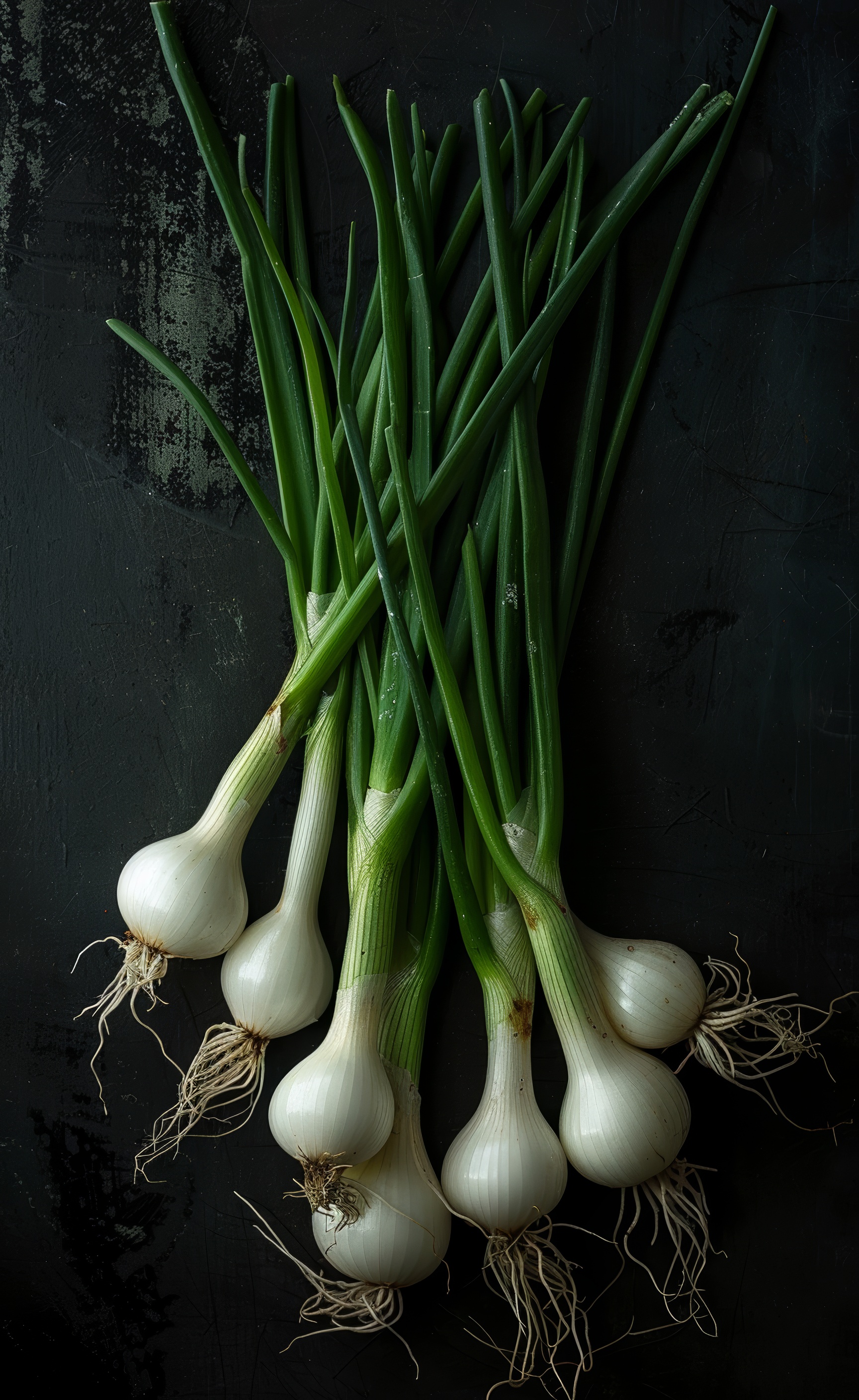 Fresh green onions top view, healthy food