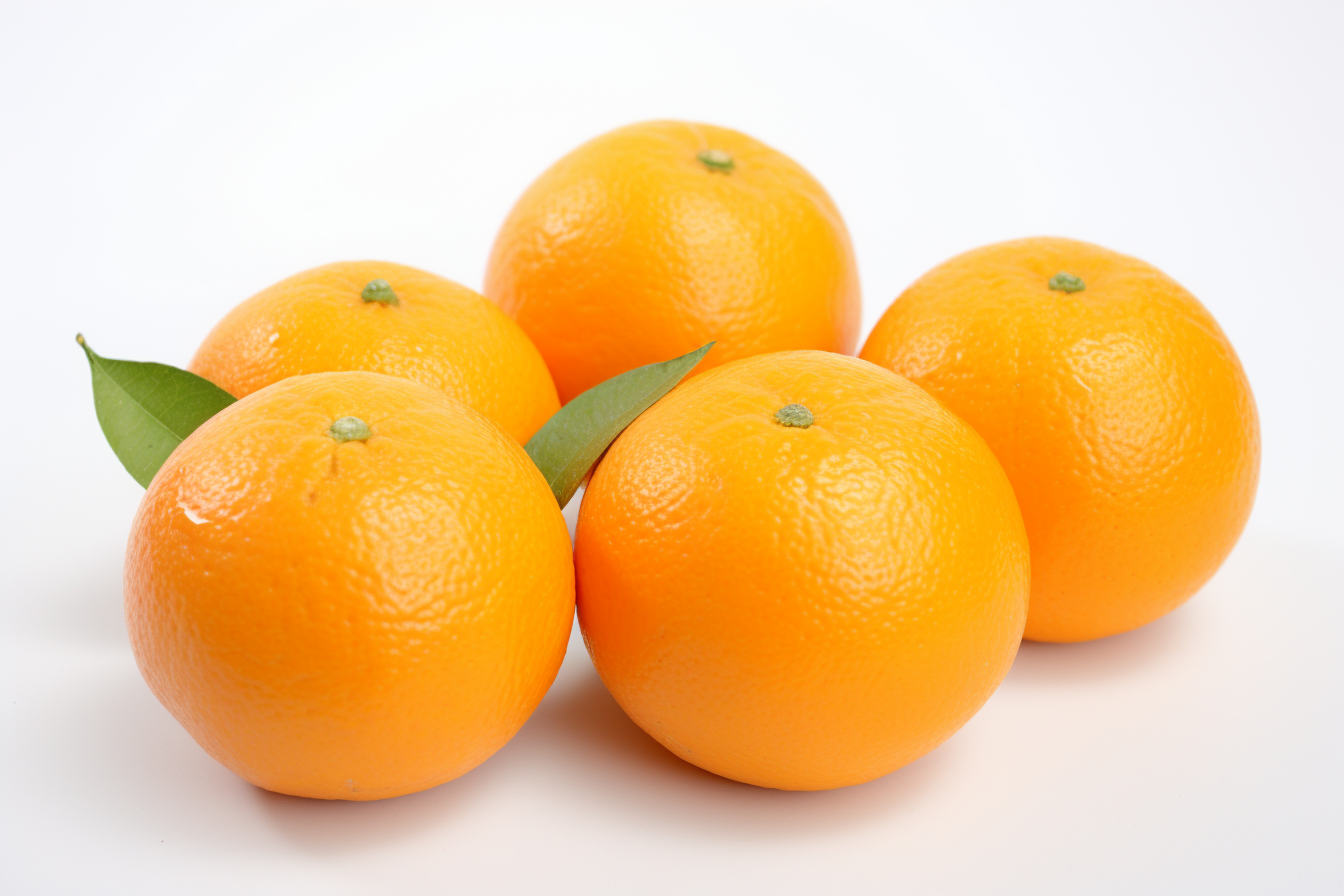 Fresh orange with green leaves isolated on white background