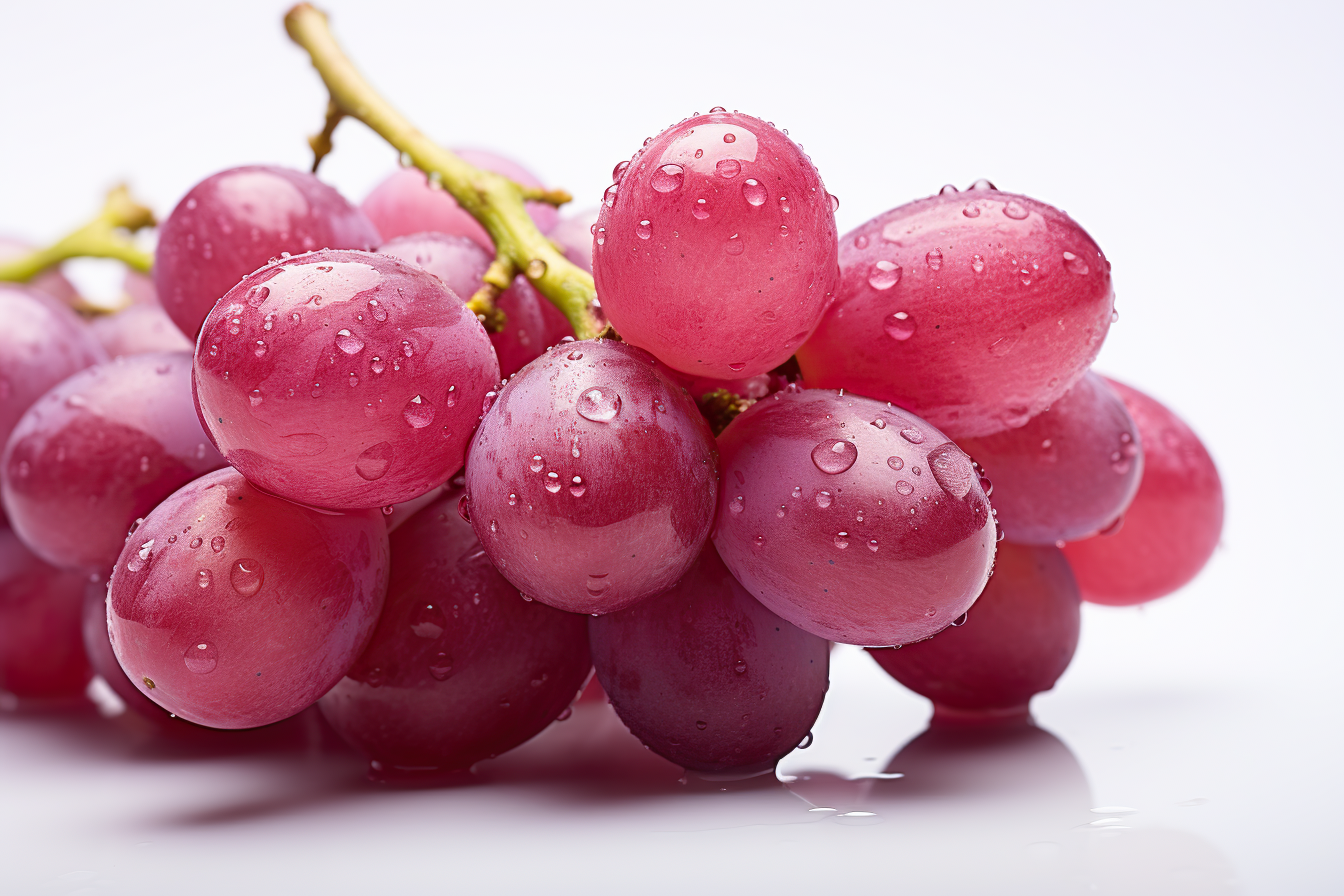 Fresh red grapes with droplets isolated on white background