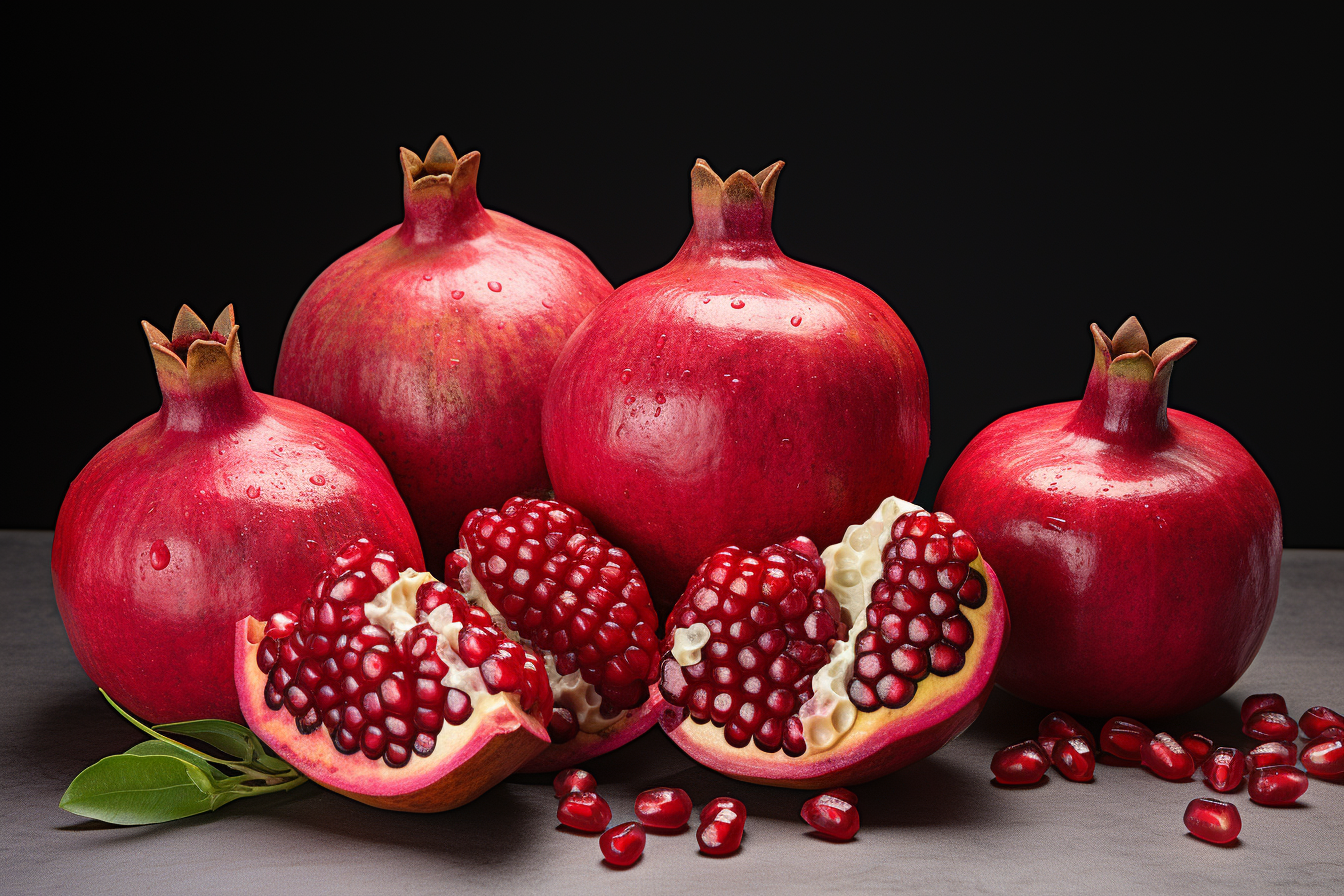 Fresh ripe pomegranate isolated on dark background