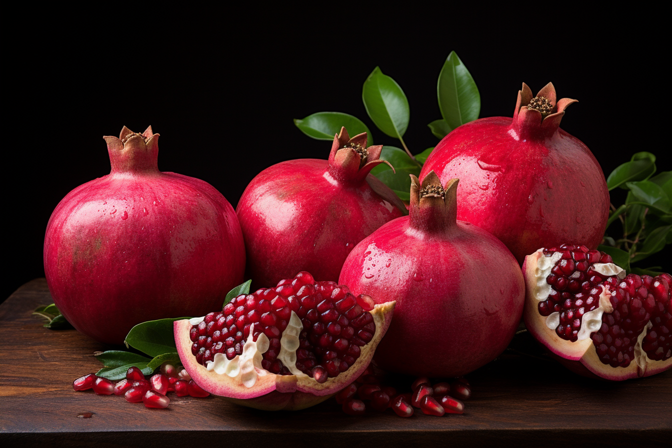 Fresh ripe pomegranate isolated on dark background