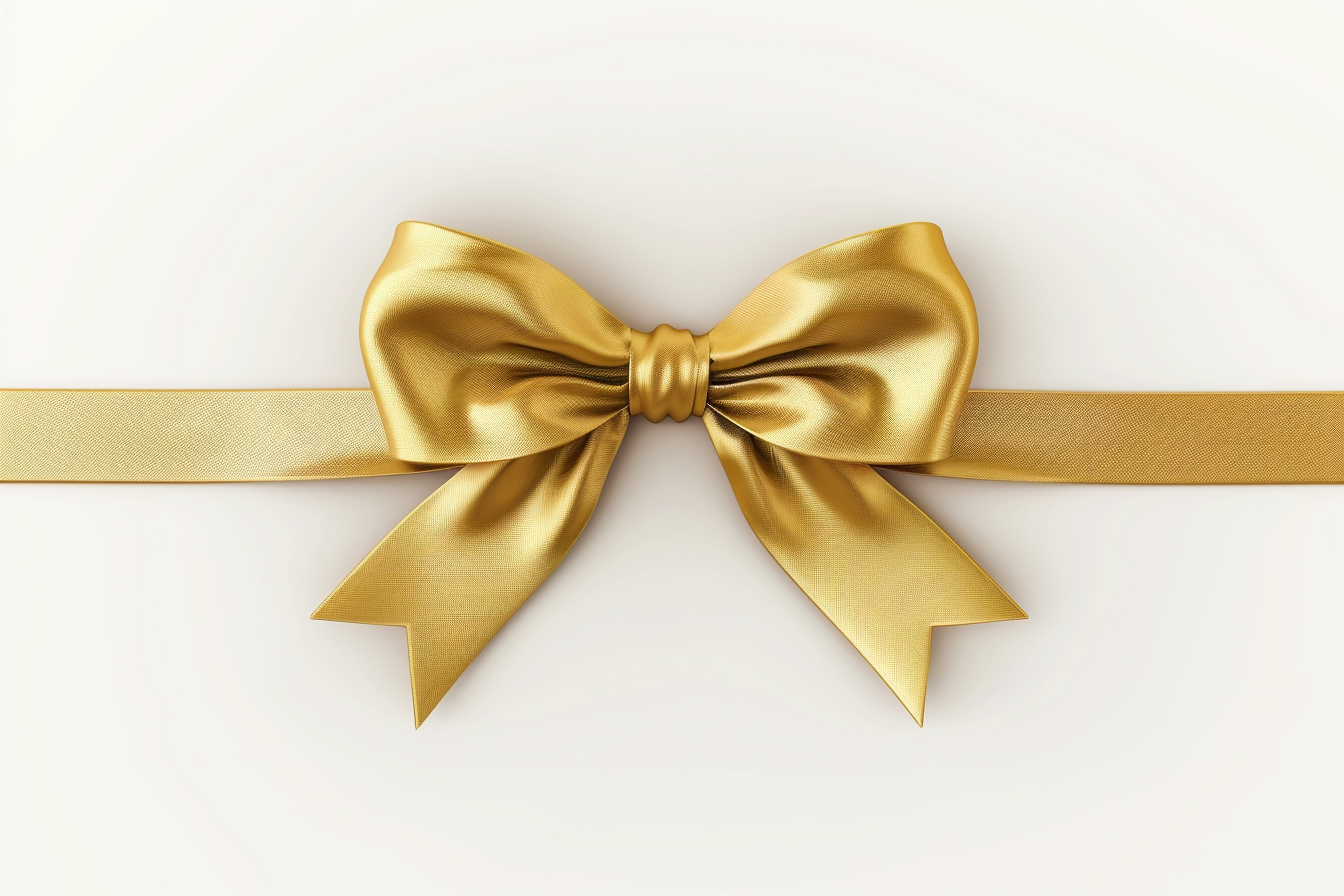 Golden Ribbon Bow isolated on White Background