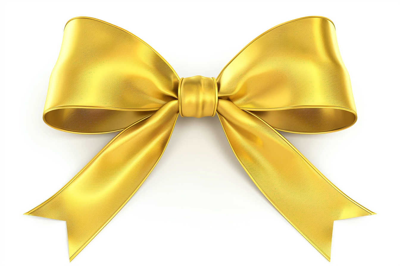 Golden Ribbon Bow isolated on White Background