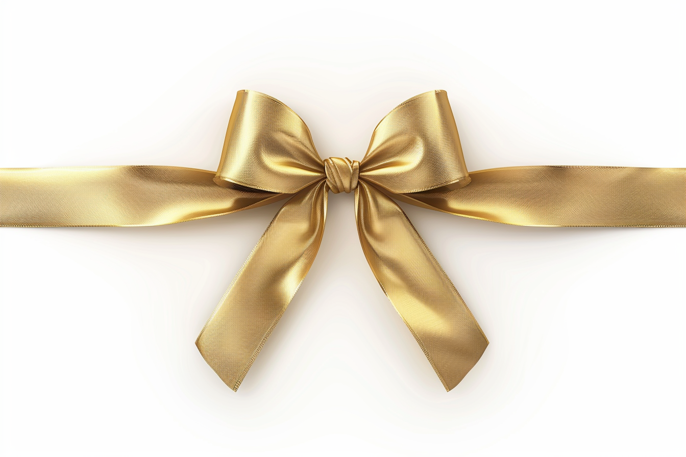 Golden Ribbon Bow isolated on White Background