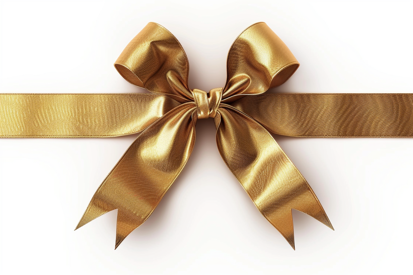 Golden Ribbon Bow isolated on White Background