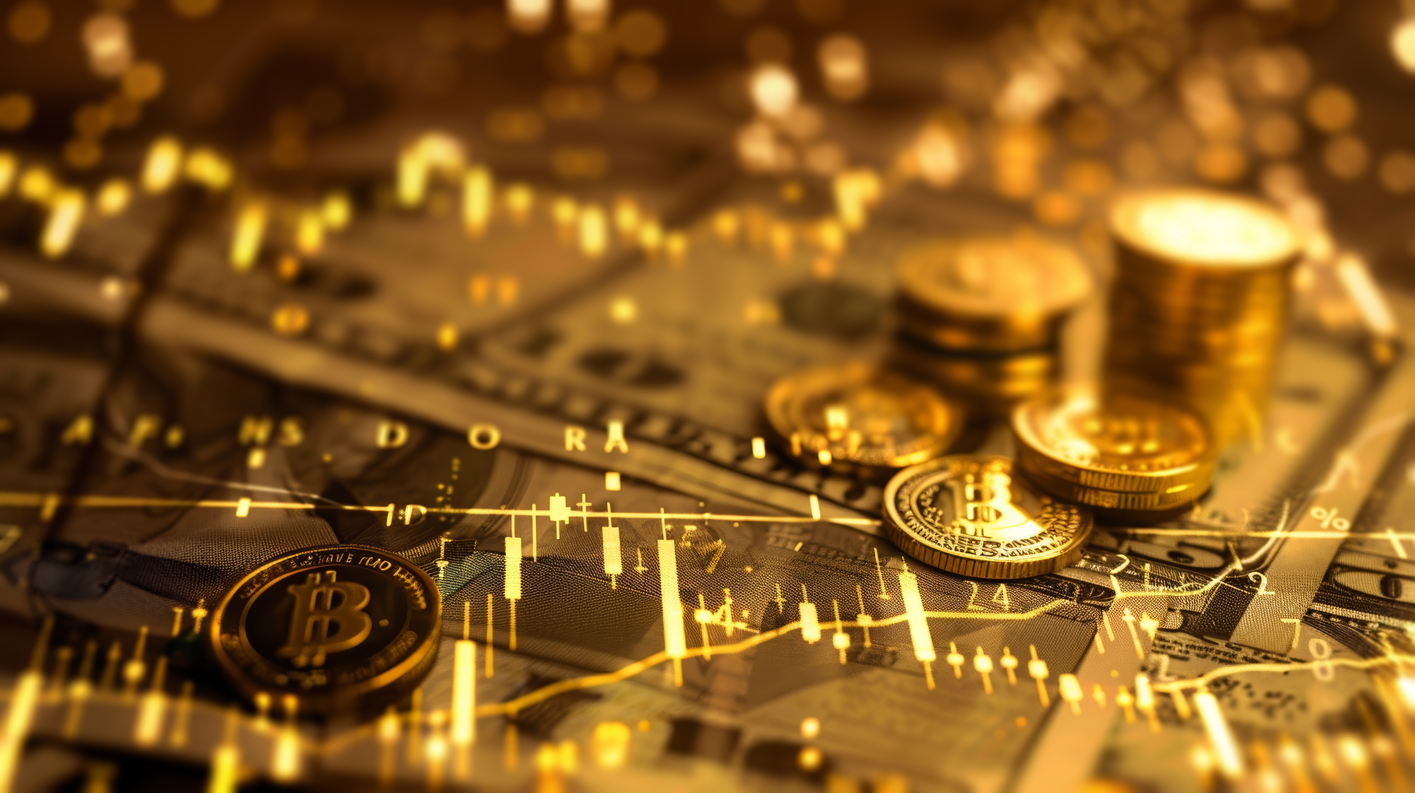 Golden financial growth chart, stock market diagram