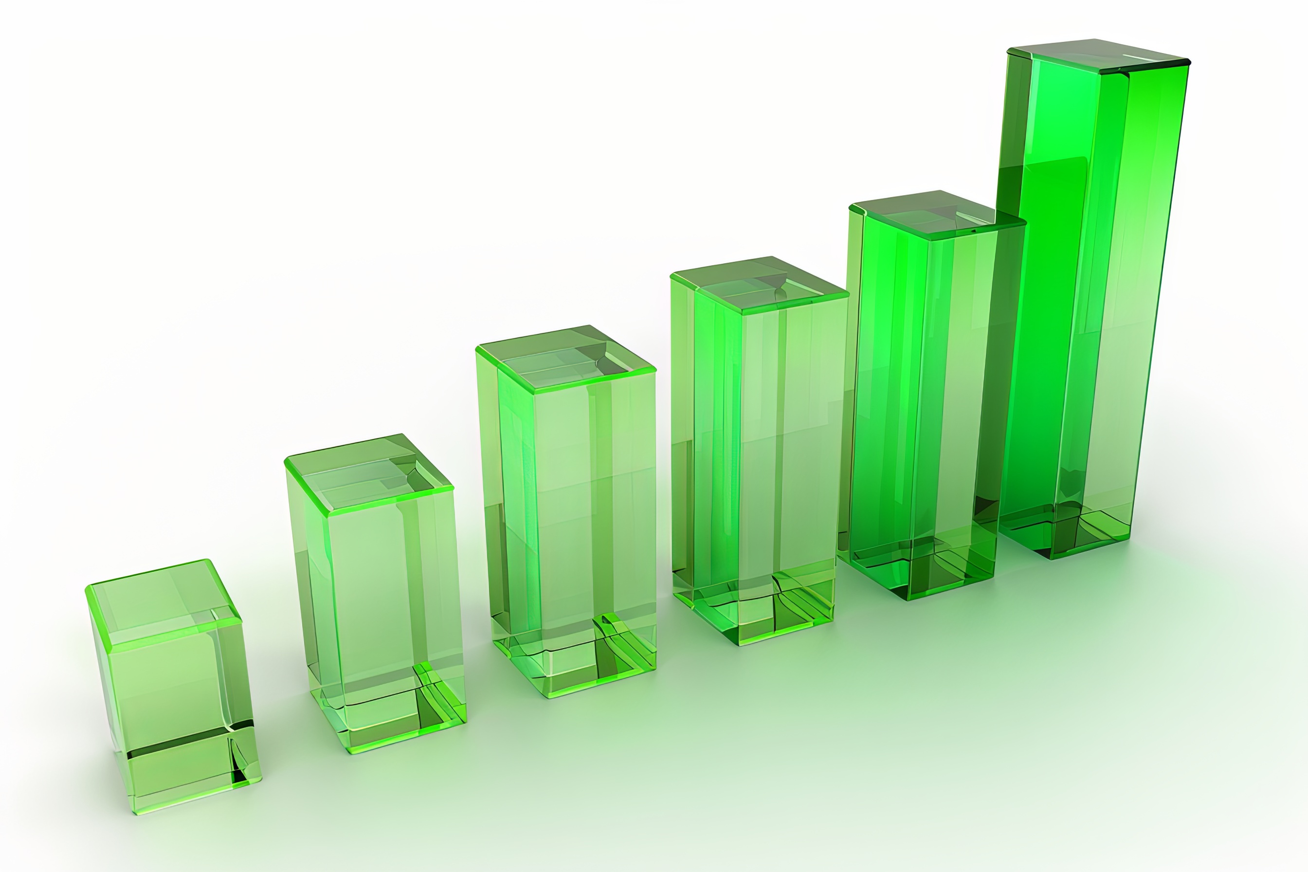 Green glass textured graph bar. Economic growth