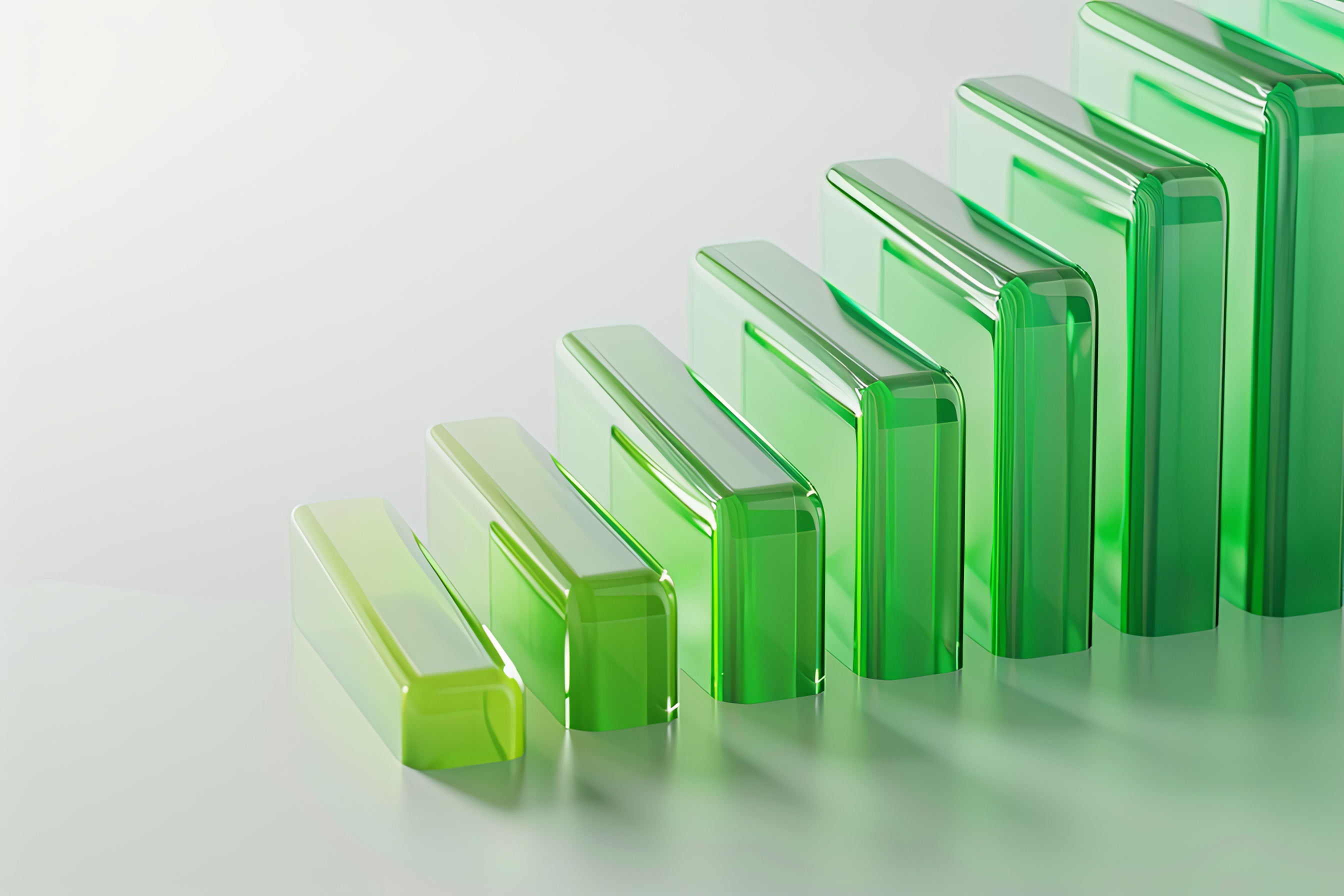 Green glass textured graph bar. Economic growth