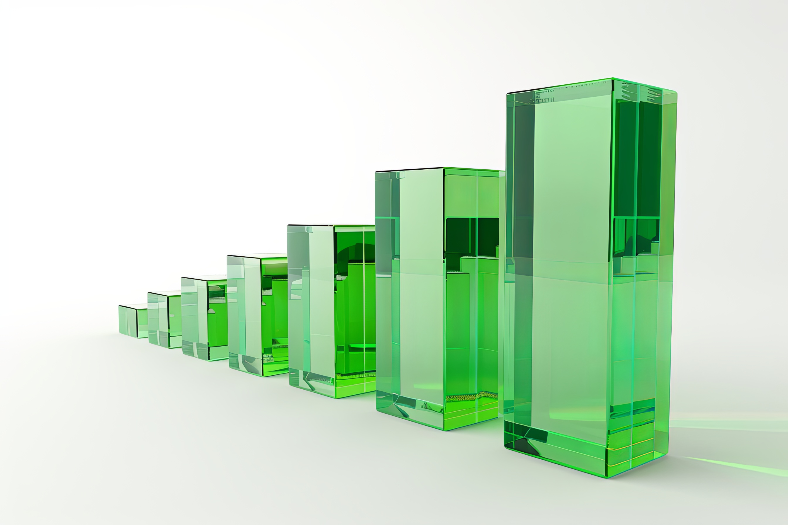 Green glass textured graph bar. Economic growth