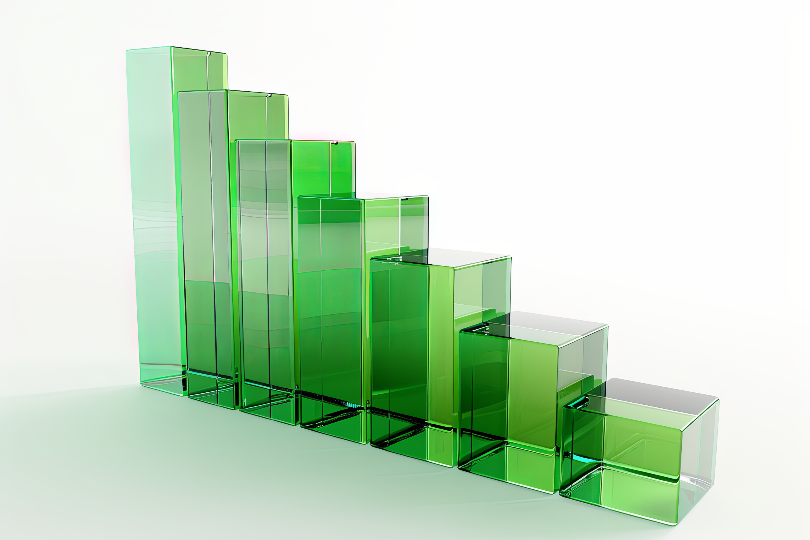 Green glass textured graph bar. Economic growth