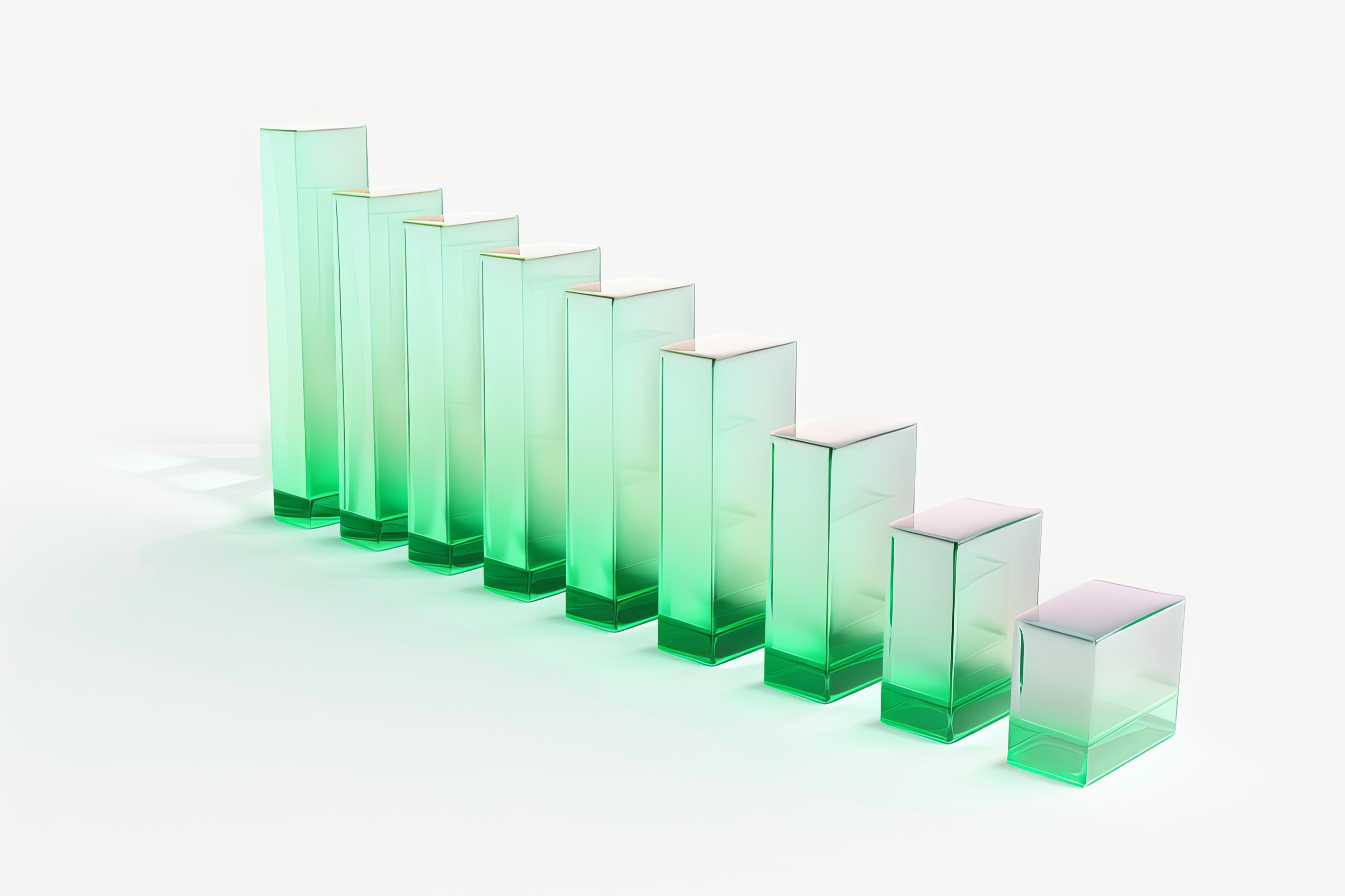 Green glass textured graph bar. Economic growth