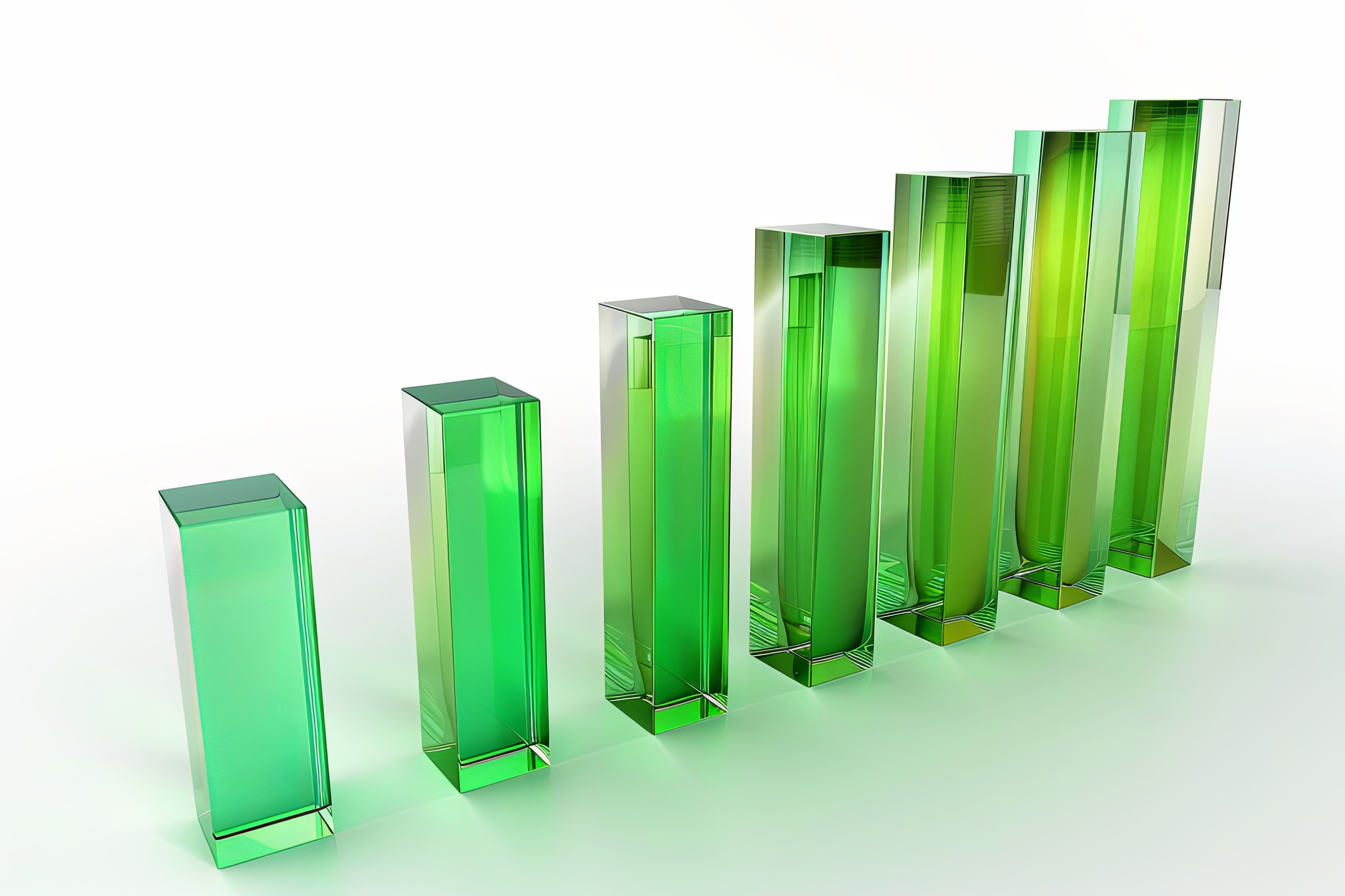 Green glass textured graph bar. Economic growth