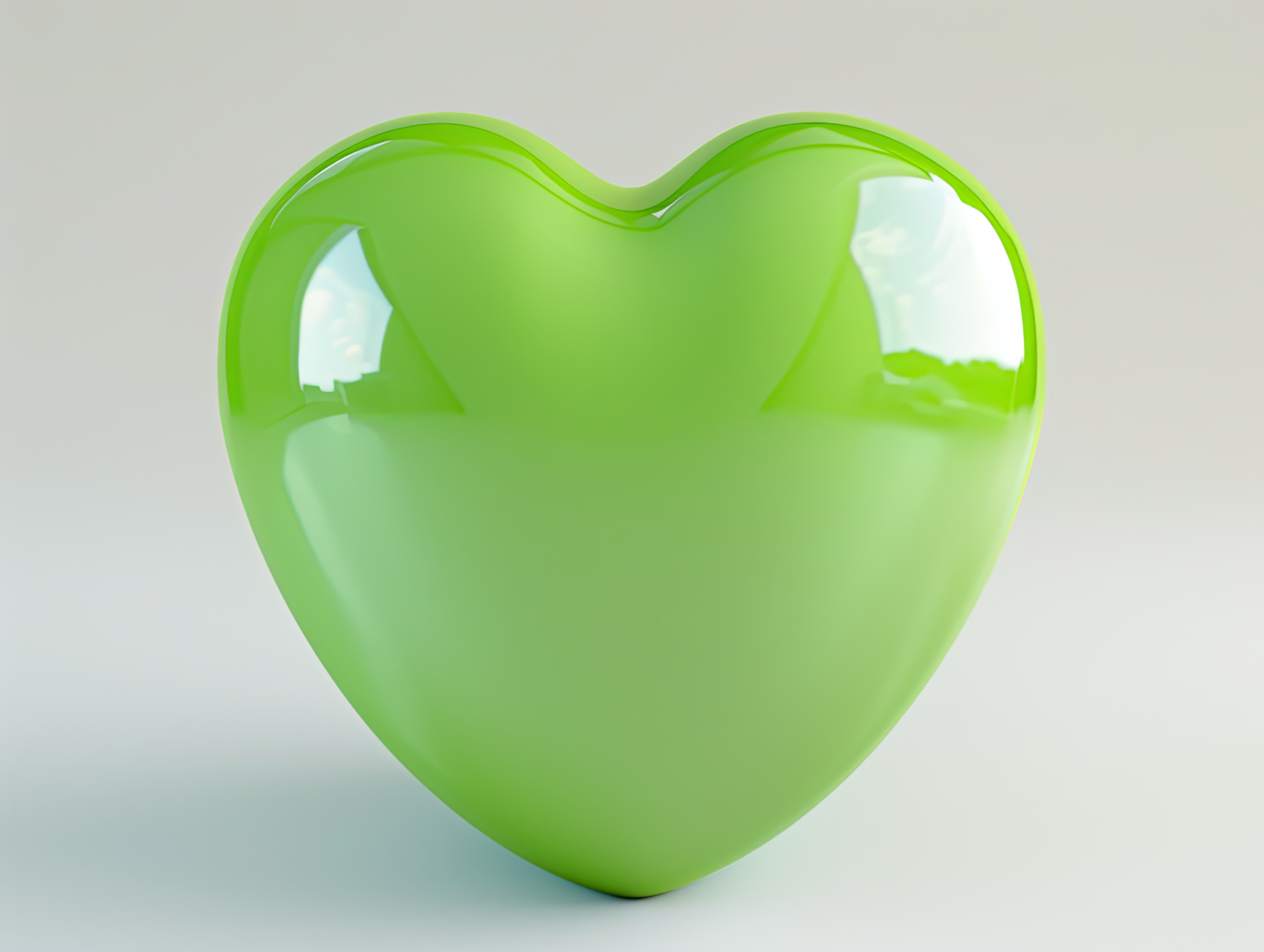 Green heart, Love, wedding, marriage ceremony and Valentine's Day romantic celebration 3d concept