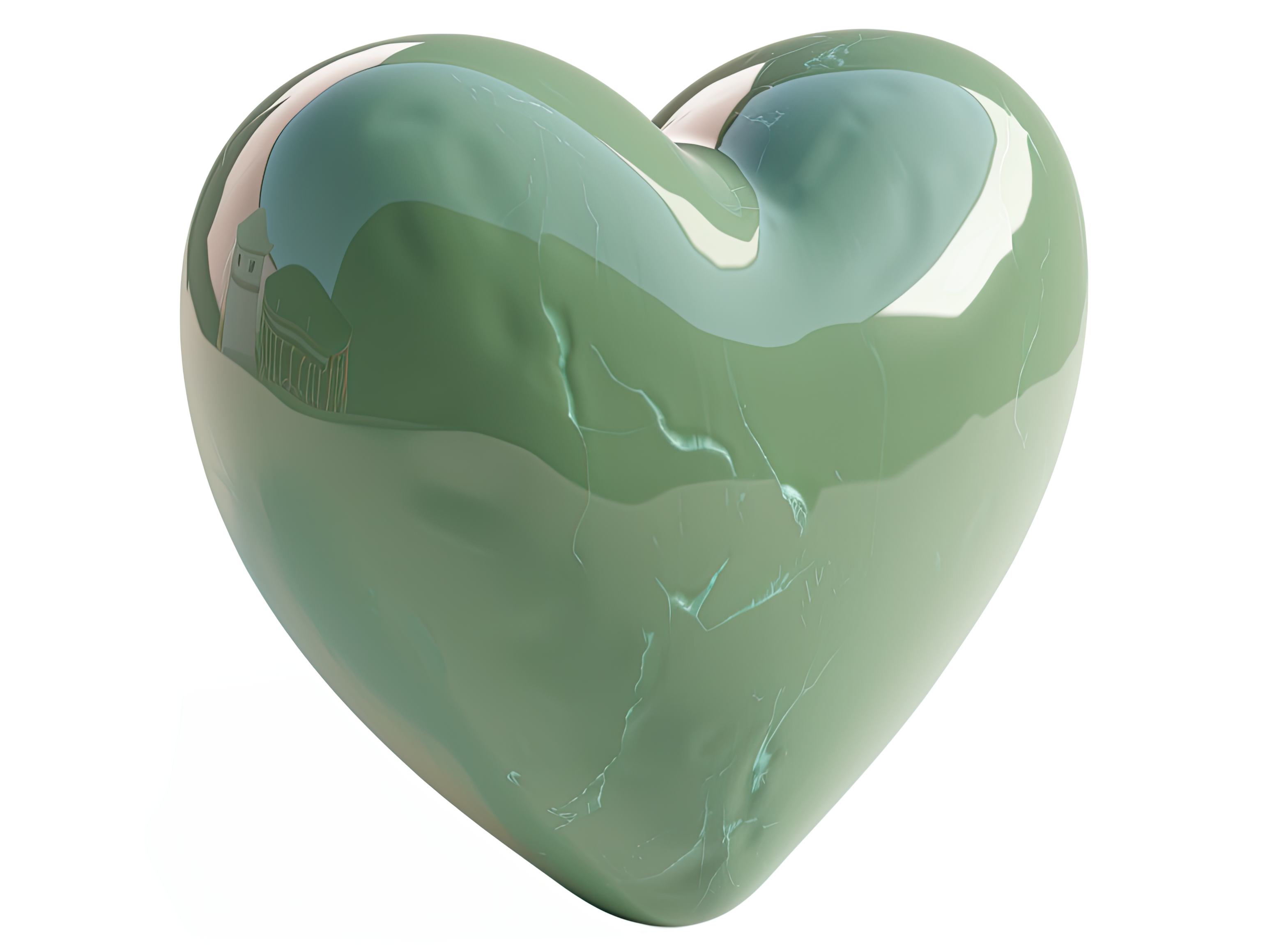 Green heart, Love, wedding, marriage ceremony and Valentine's Day romantic celebration 3d concept