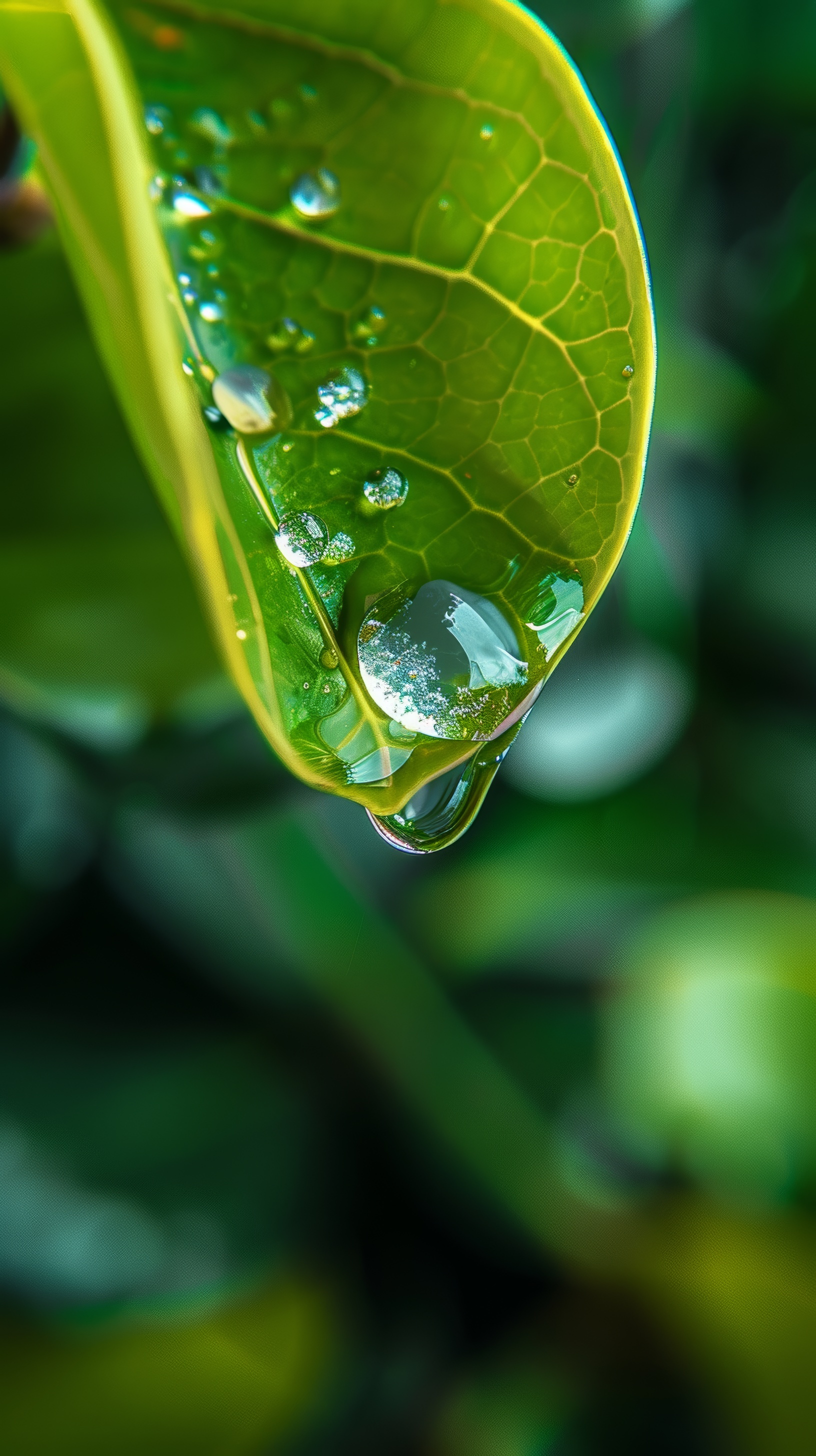 Green leaf with water drop