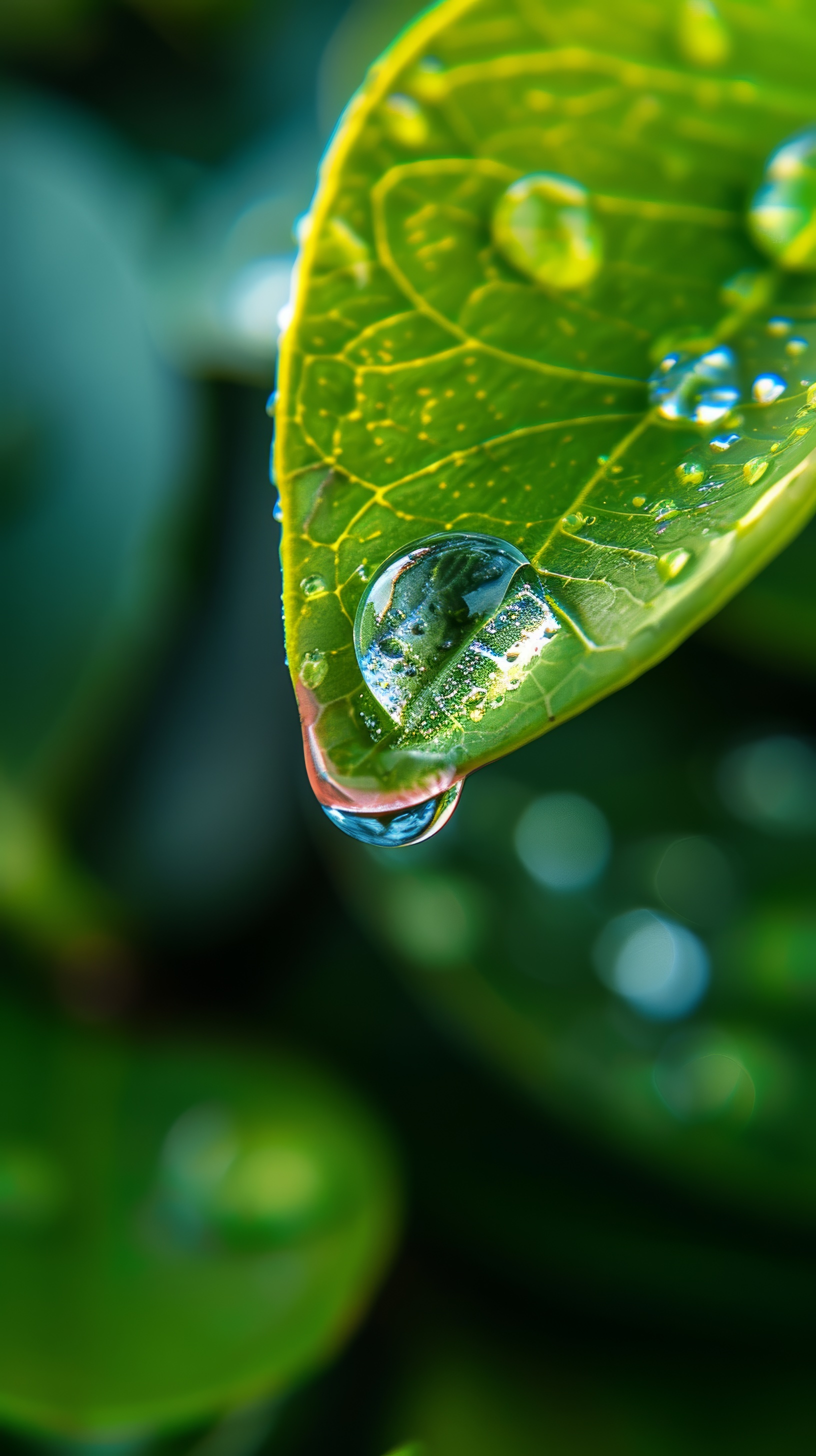 Green leaf with water drop