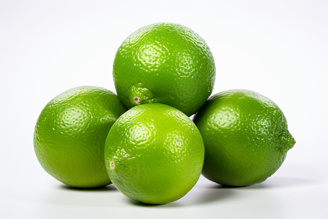 Green limes isolated on white background