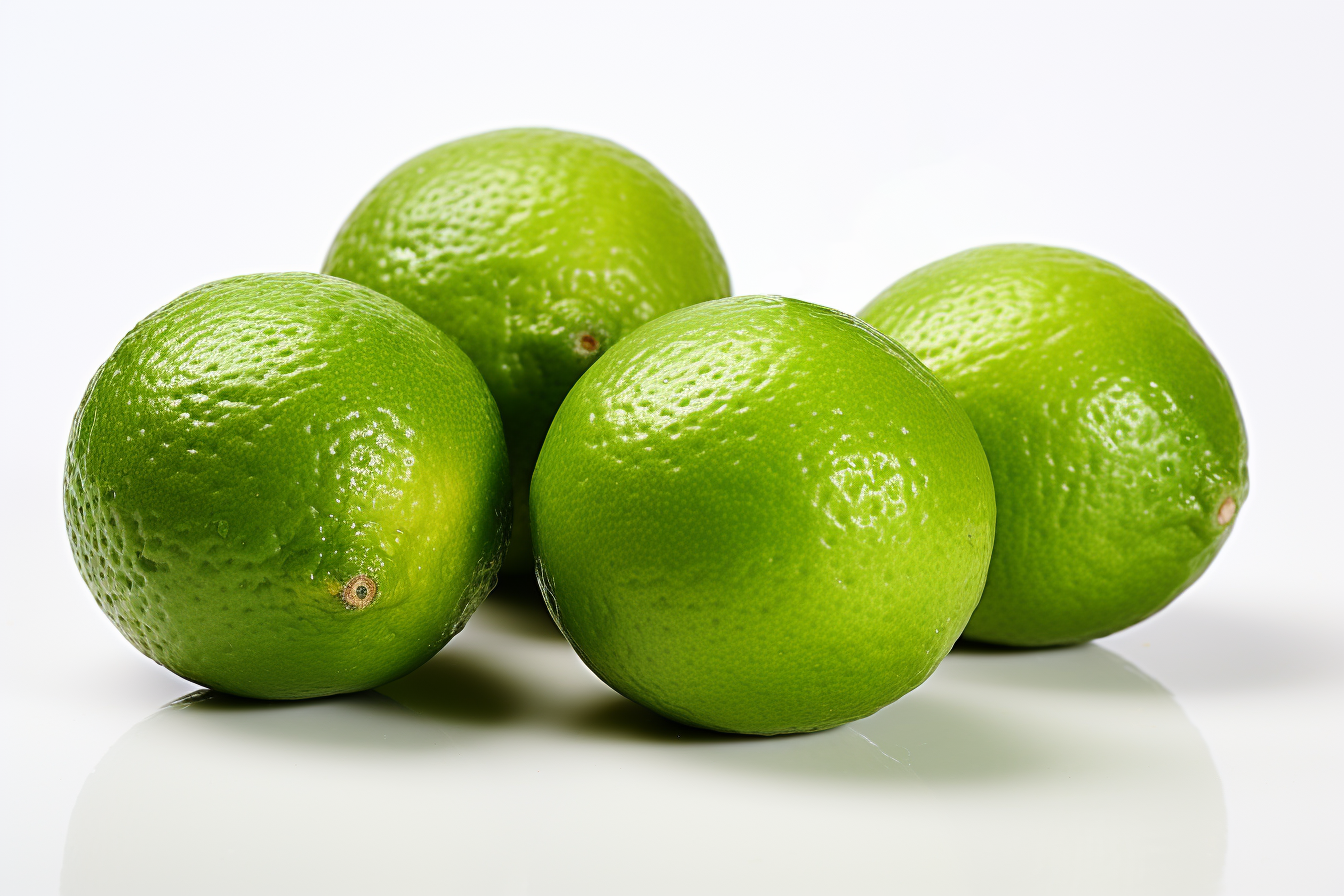 Green limes isolated on white background