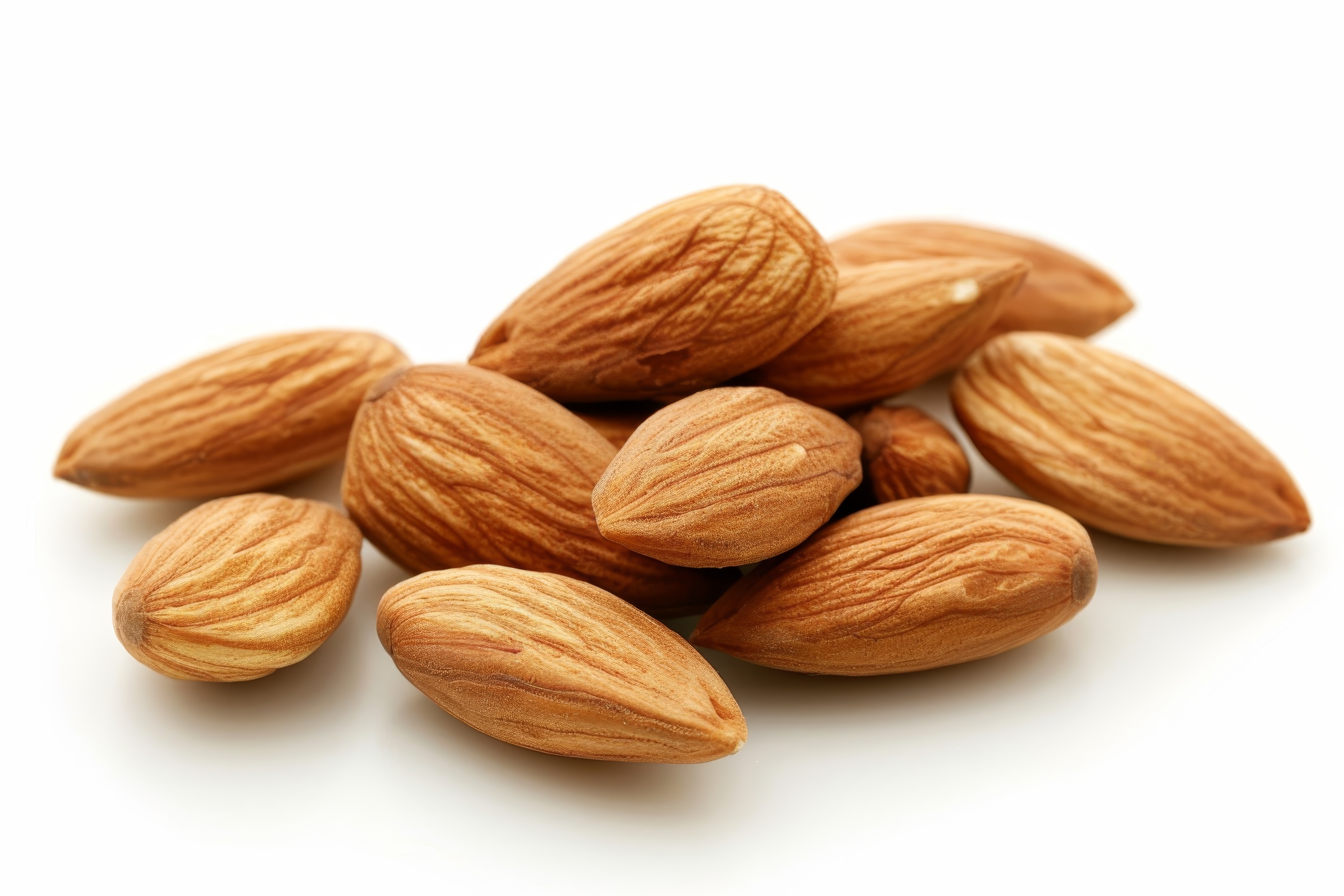 Group of almonds isolated on white Background