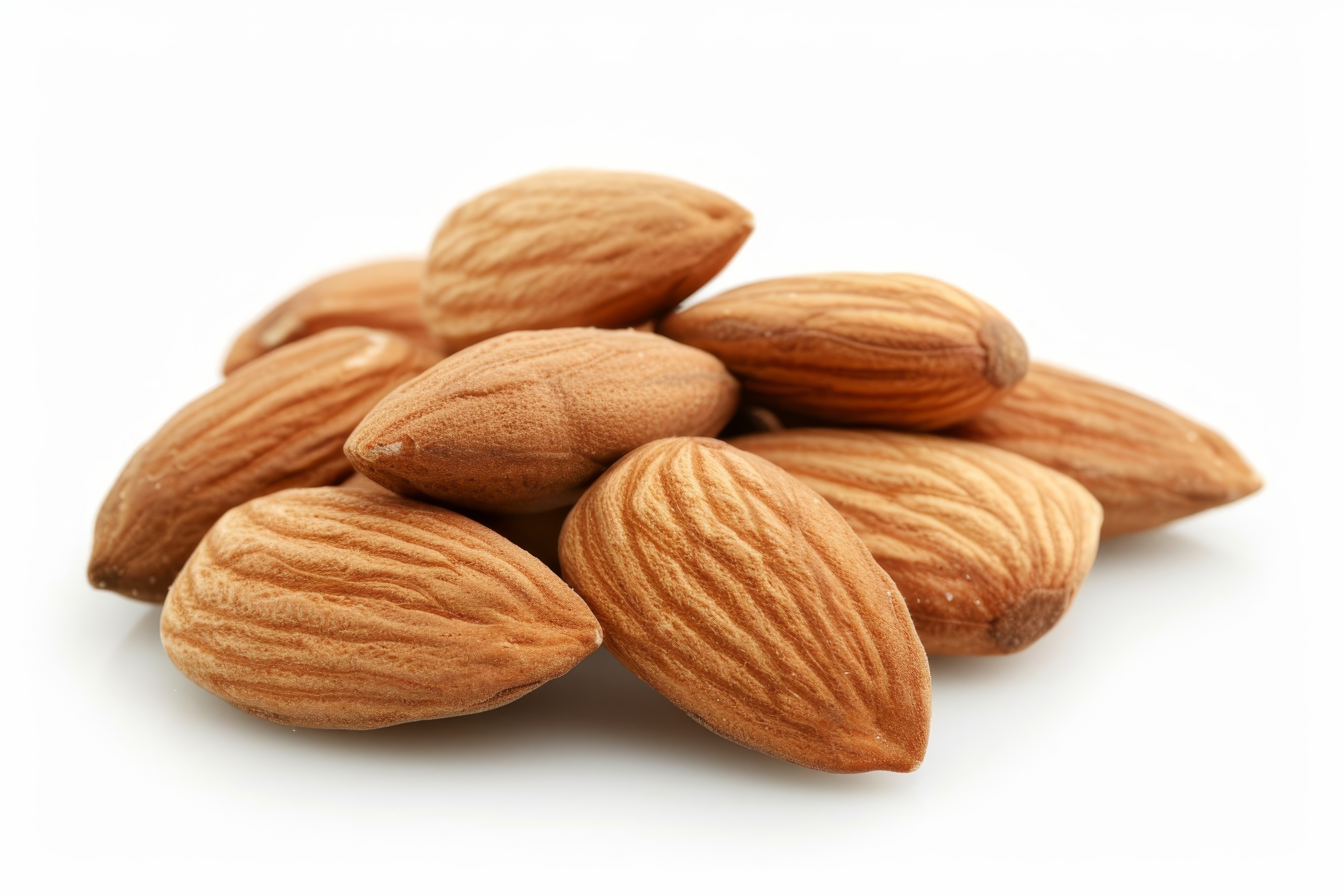 Group of almonds isolated on white Background