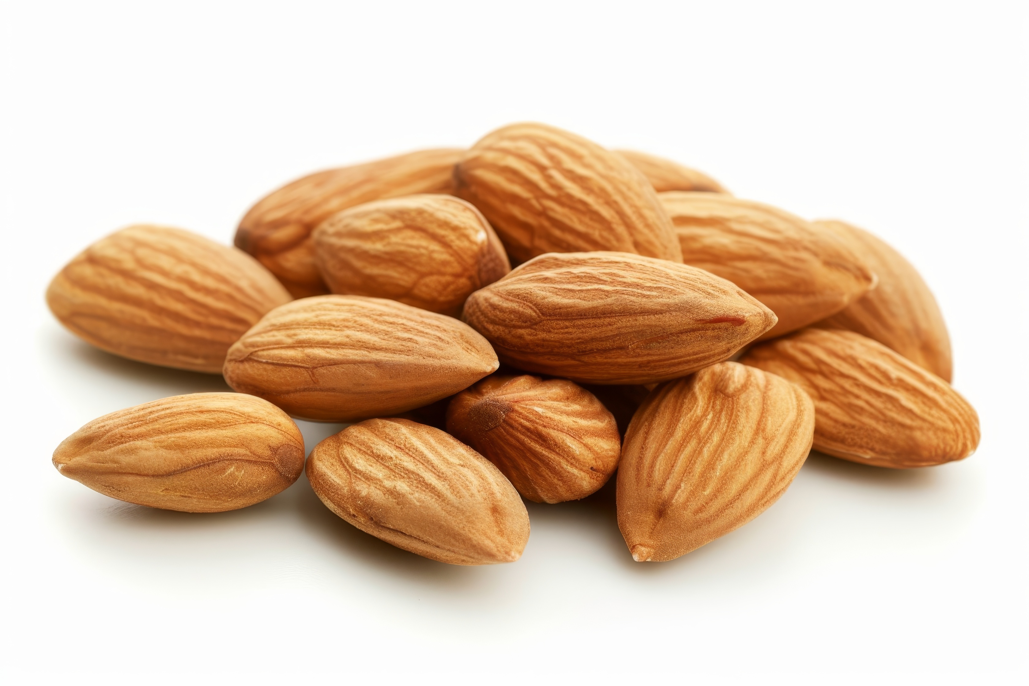 Group of almonds isolated on white Background