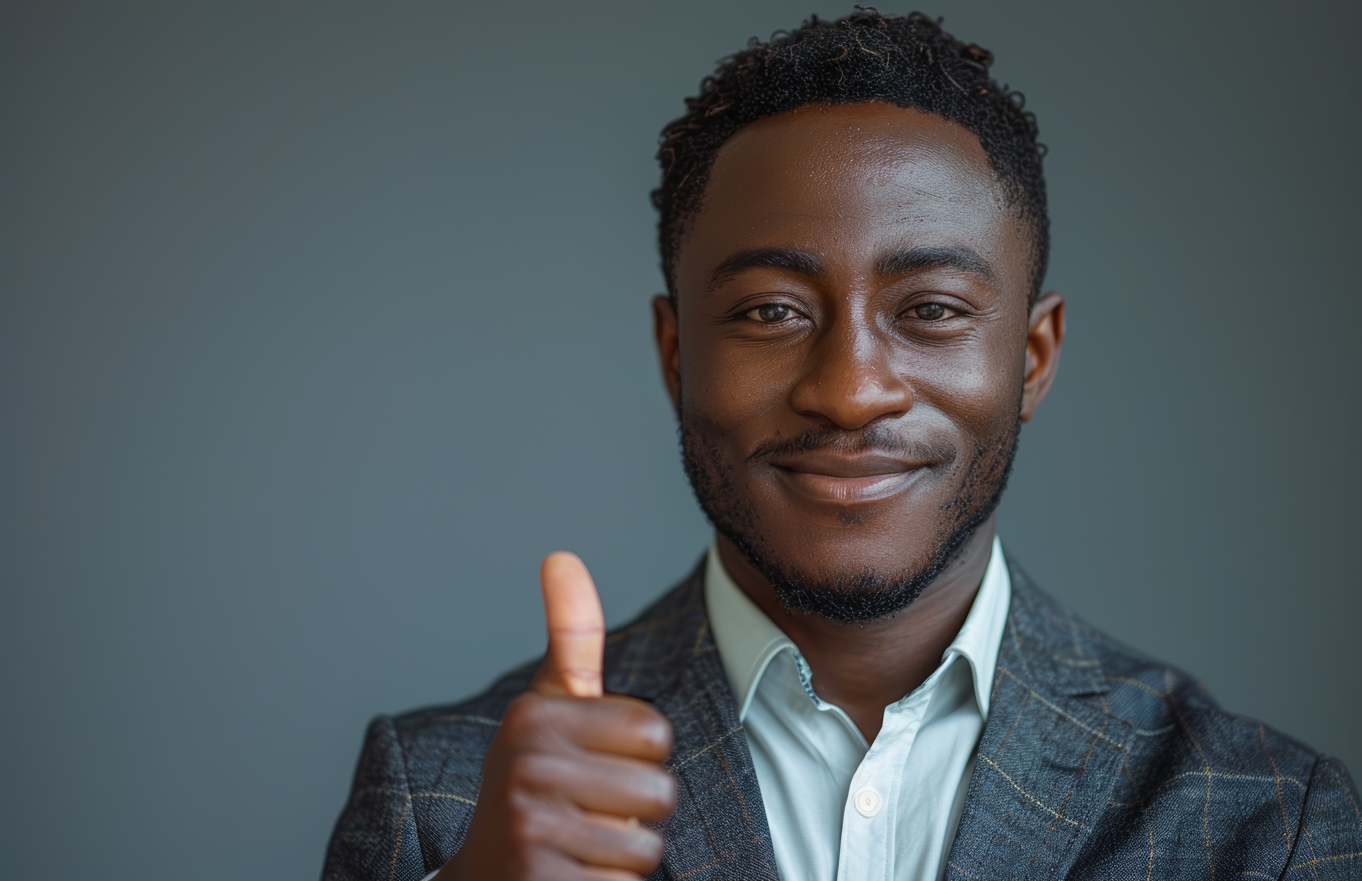 Handsome black business man in a suit showing thumbs up, Generative AI