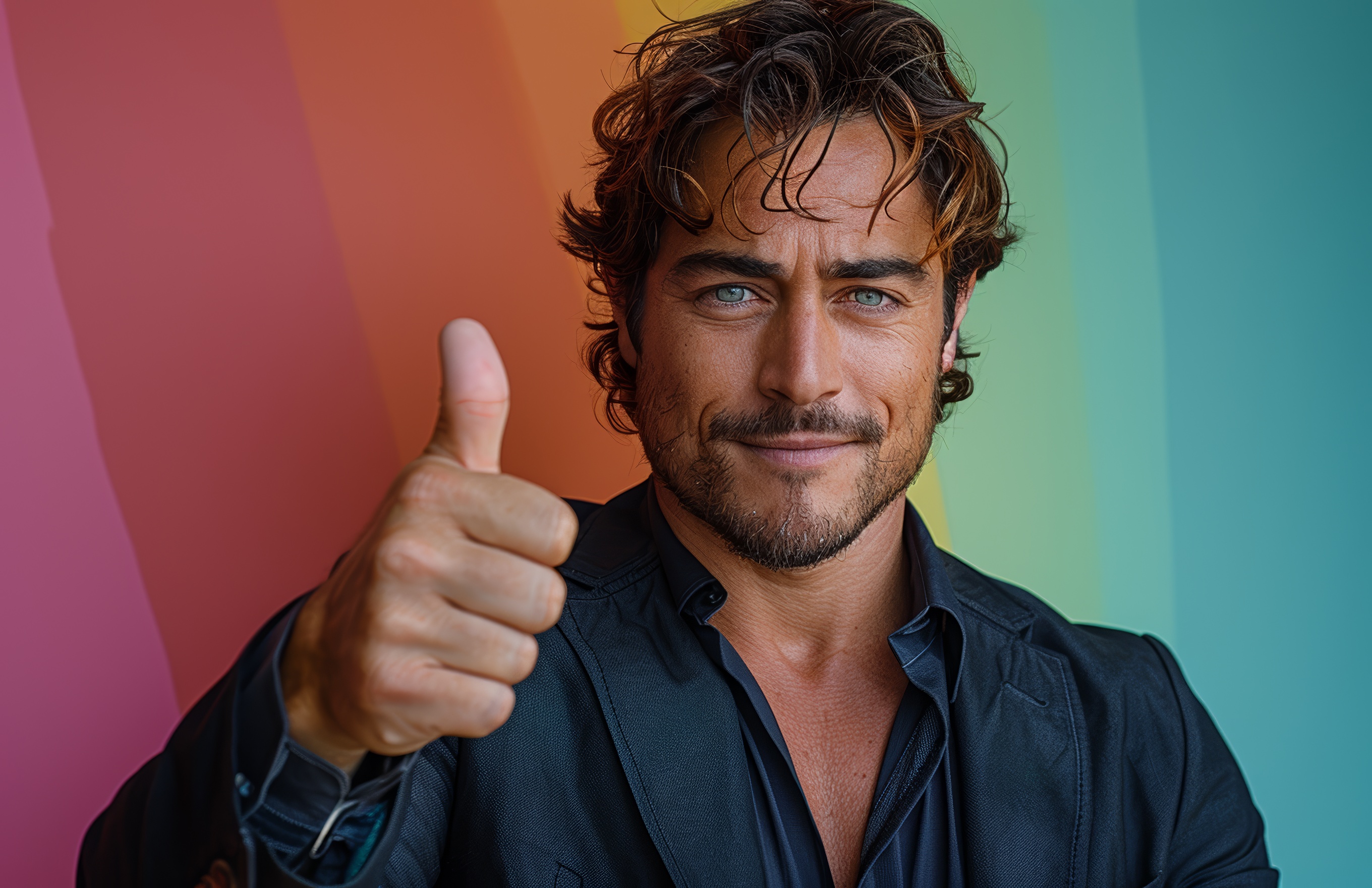 Handsome business man in a suit showing thumbs up, Generative AI