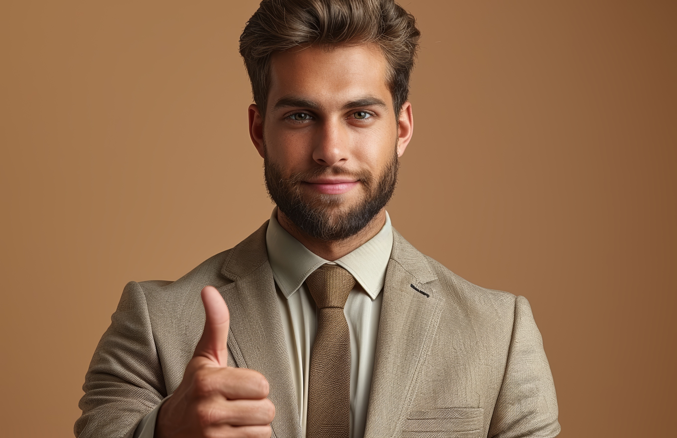 Handsome business man in a suit showing thumbs up, Generative AI
