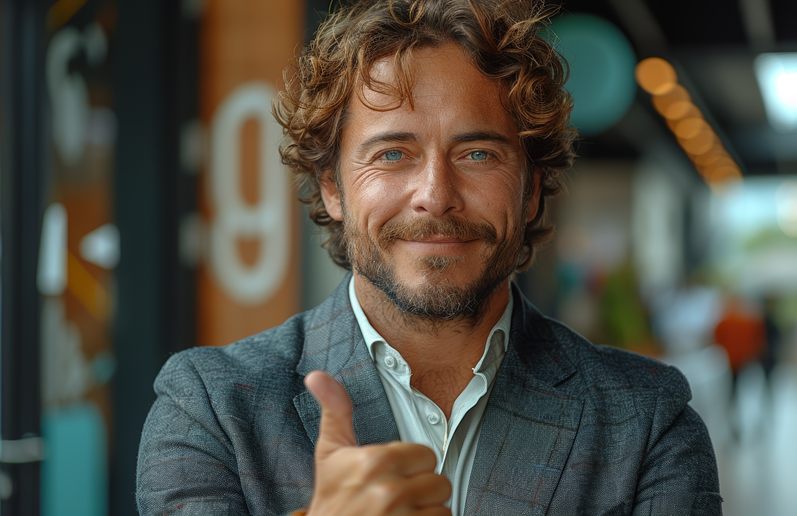 Handsome business man in a suit showing thumbs up, Generative AI