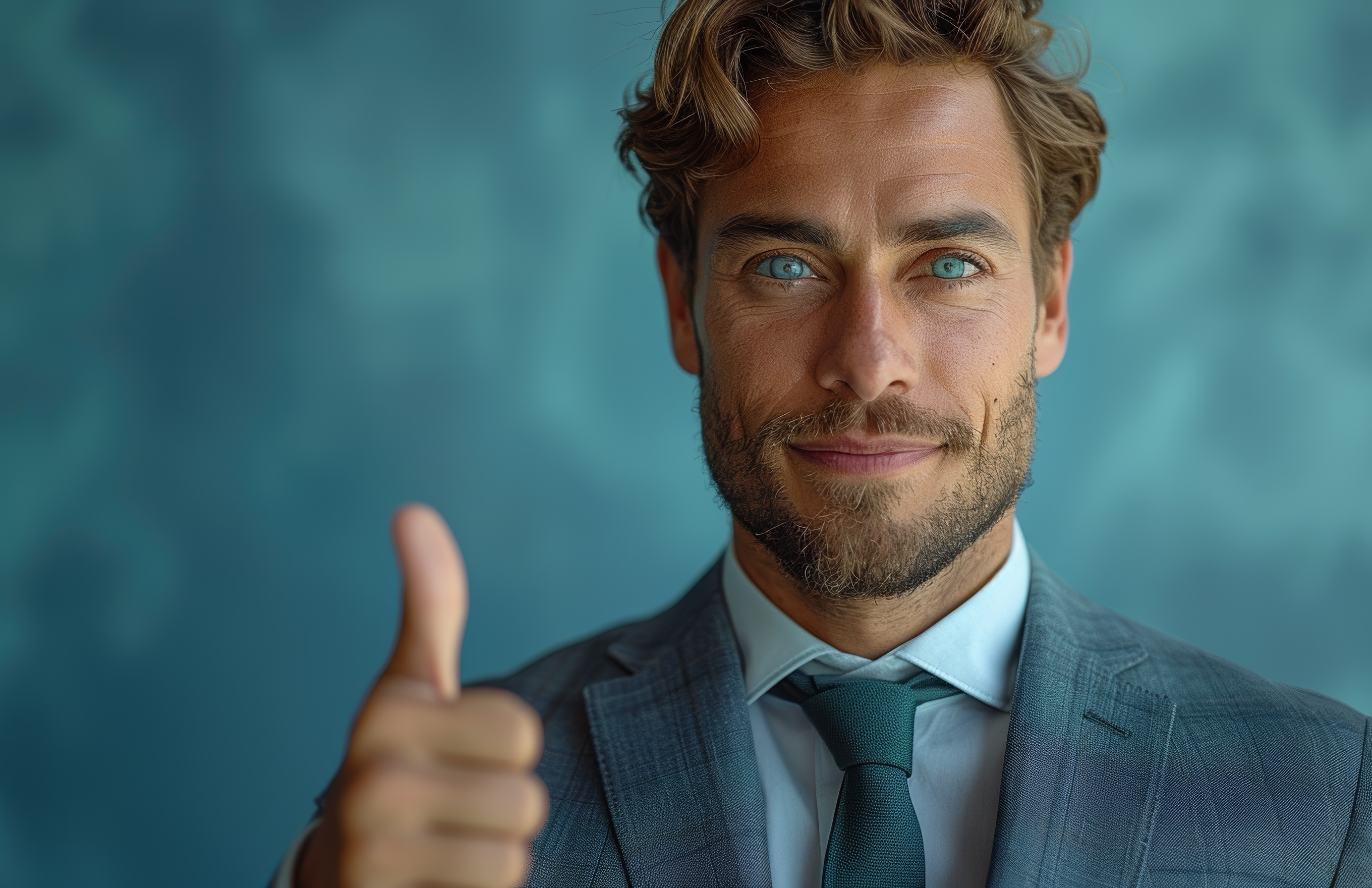 Handsome business man in a suit showing thumbs up, Generative AI