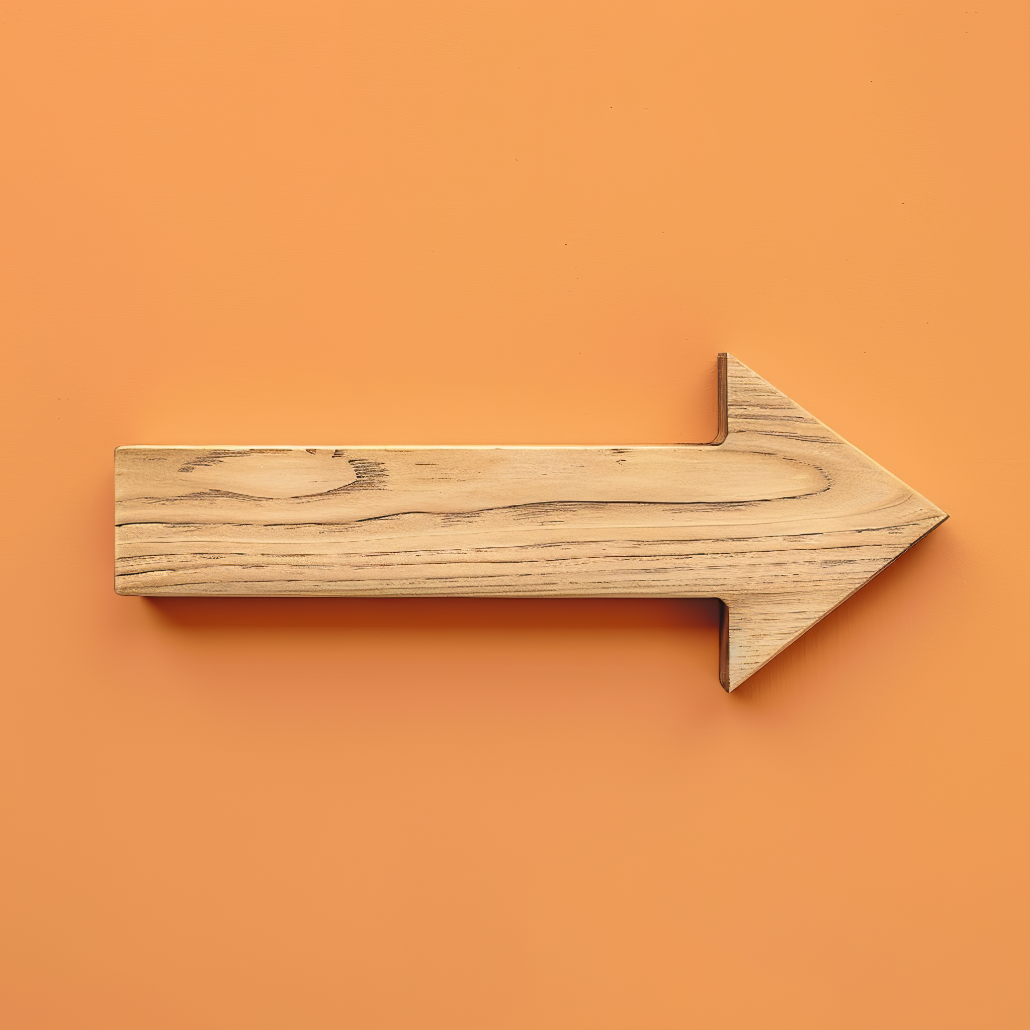 Hard wooden arrow isolated on orange background