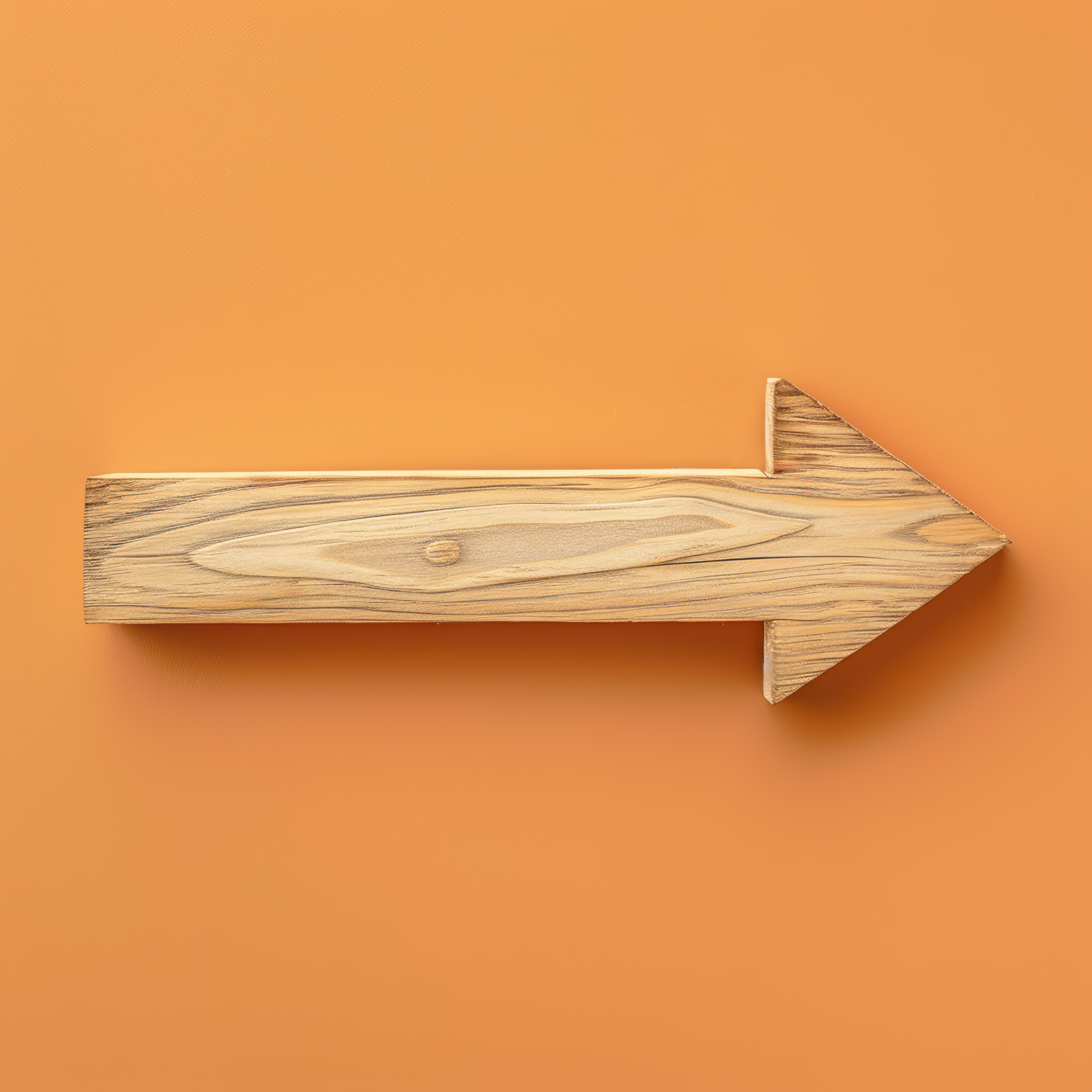 Hard wooden arrow isolated on orange background