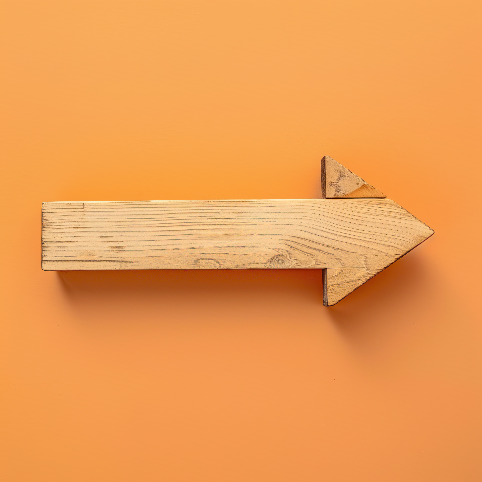 Hard wooden arrow isolated on orange background