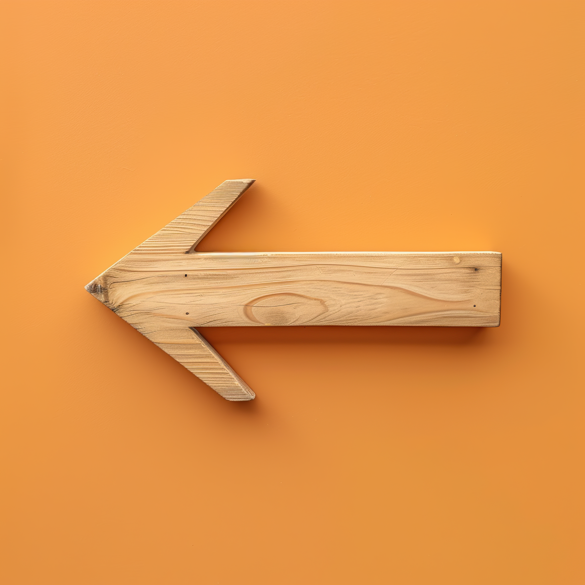 Hard wooden arrow isolated on orange background