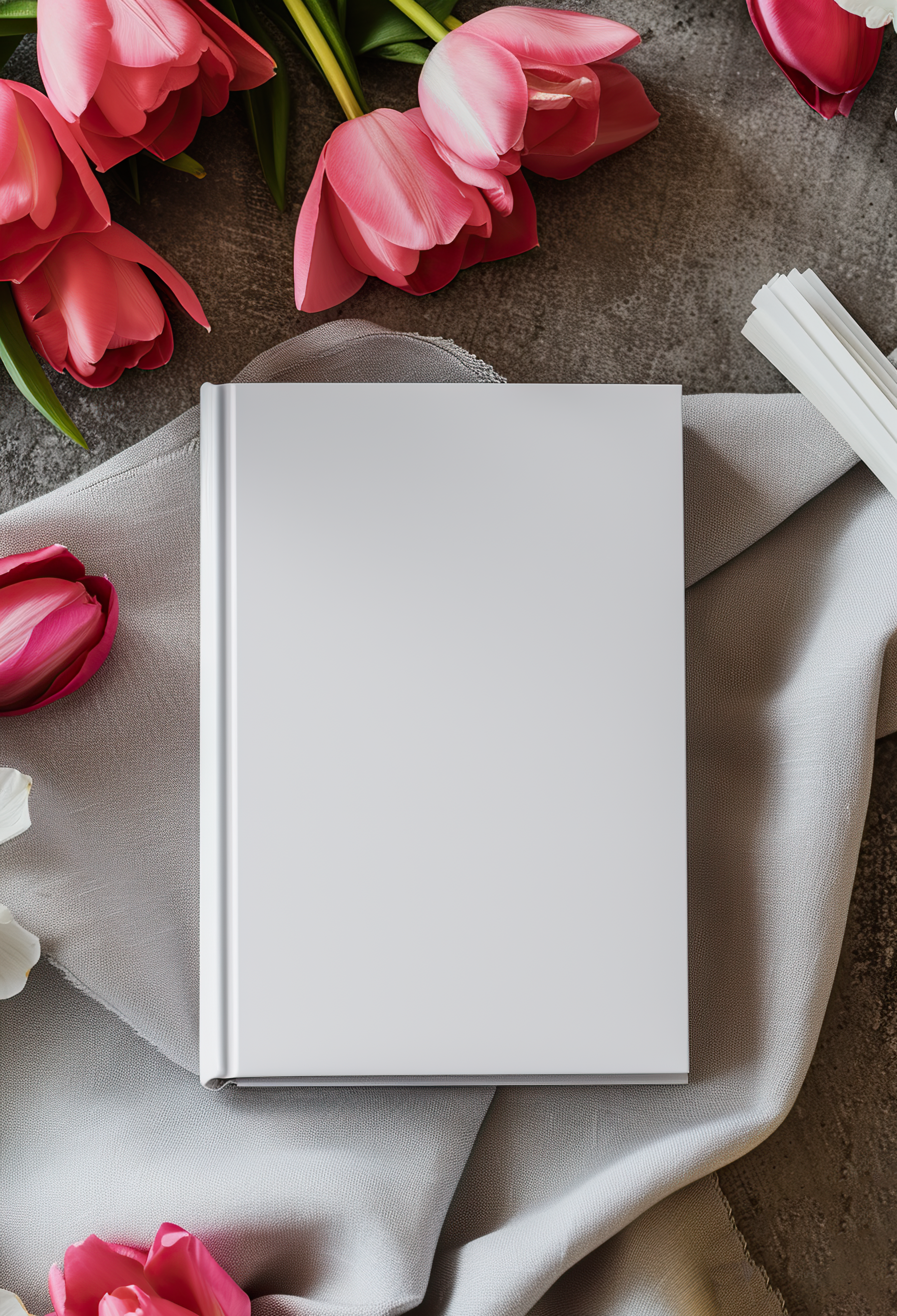 Hardcover journal blank mockup with flowers