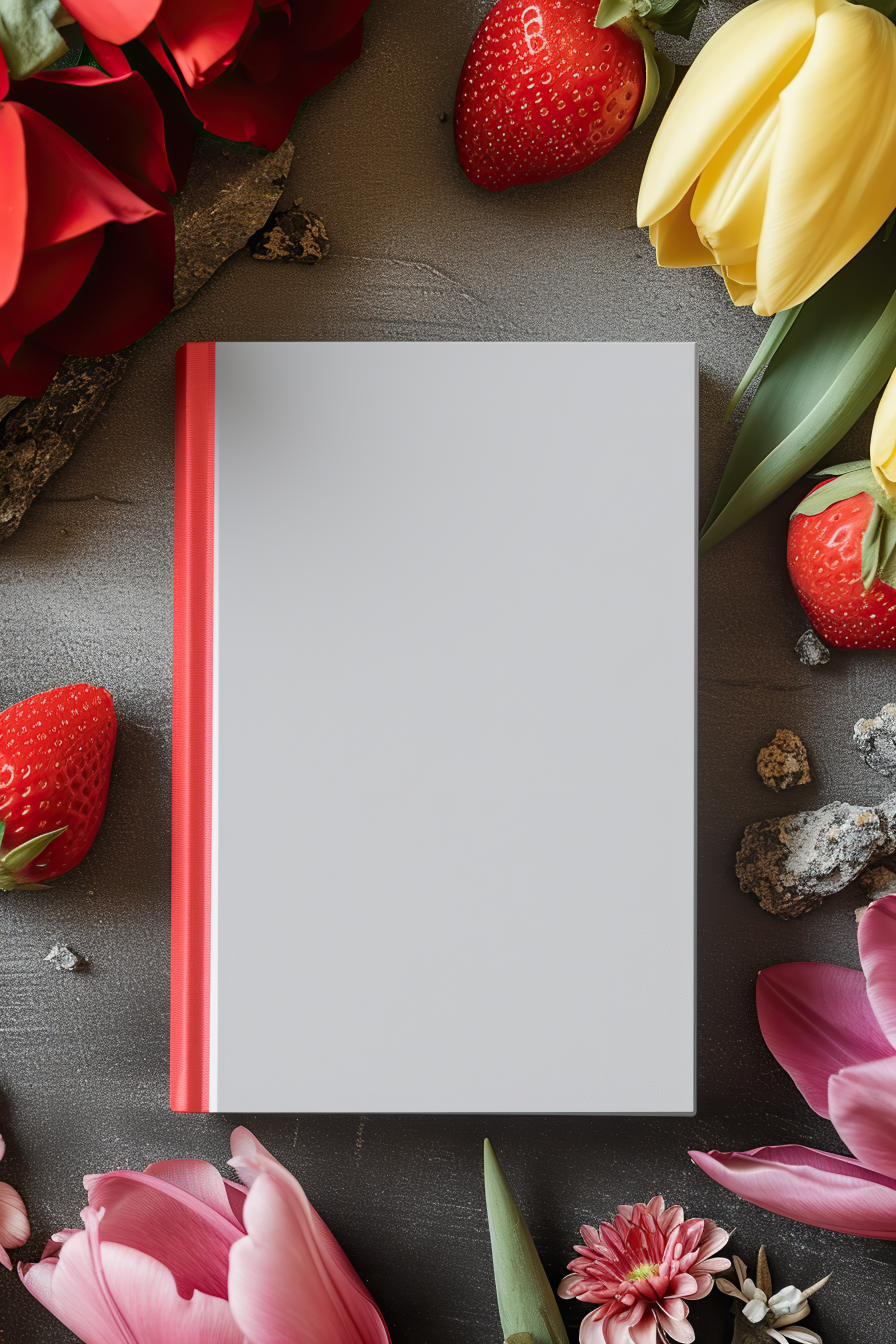 Hardcover journal blank mockup with flowers
