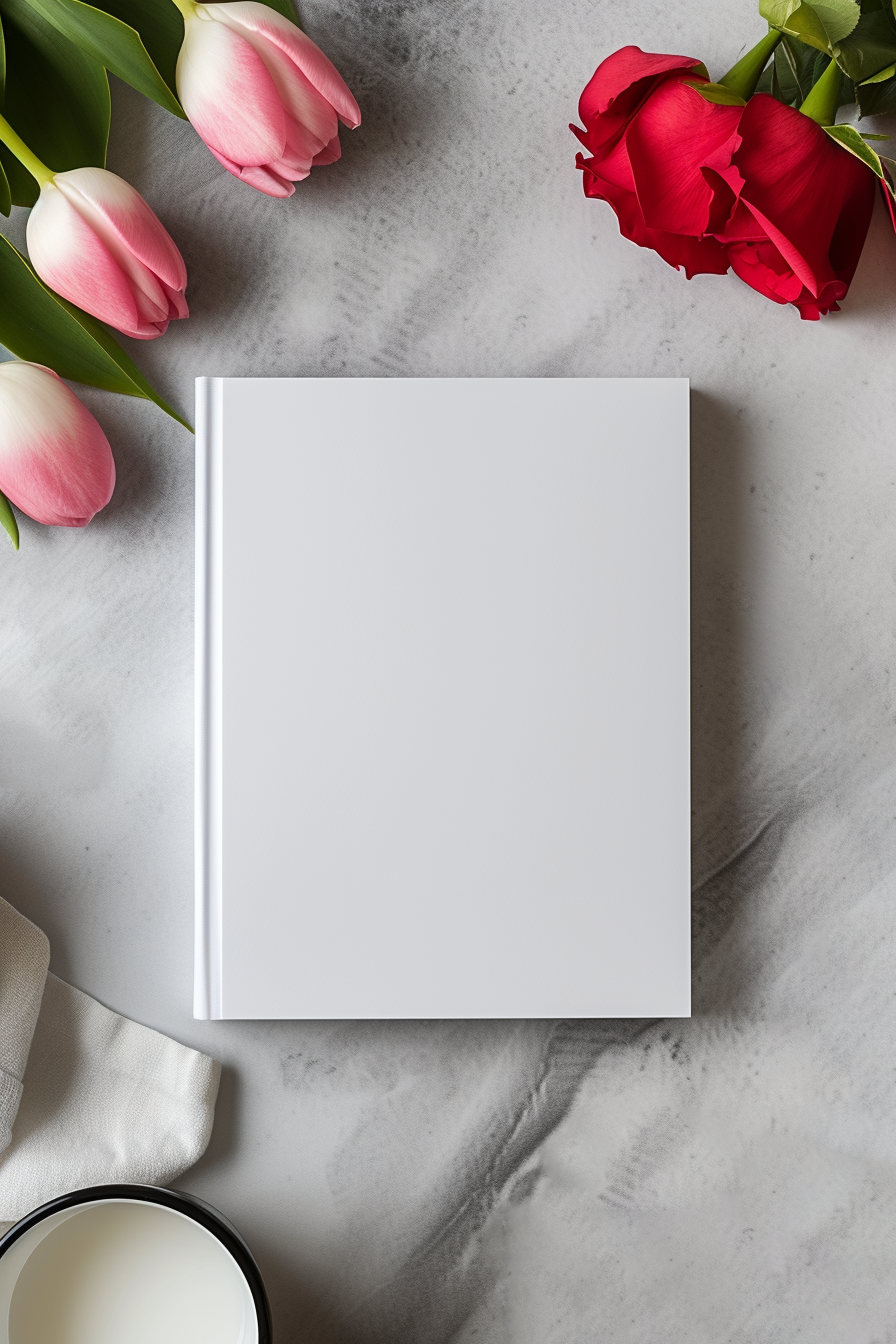 Hardcover journal blank mockup with flowers