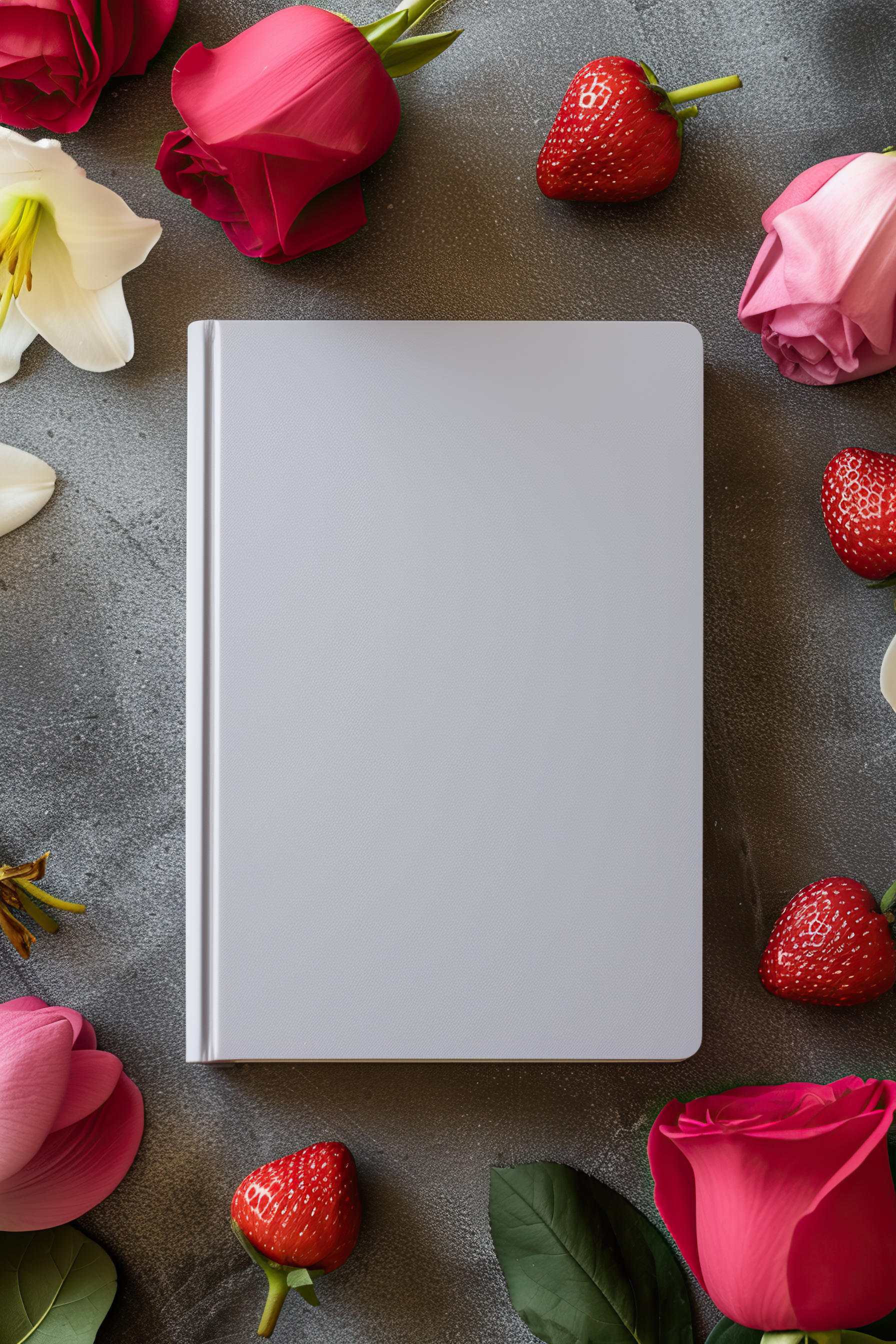 Hardcover journal blank mockup with flowers